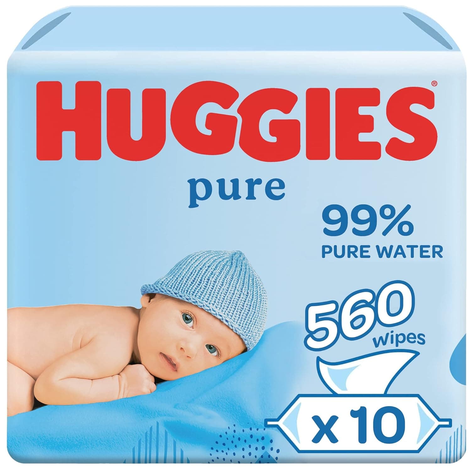 Huggies, Pure Baby Wet Wipes, Pack of (10 x 56 Wipes), 99% Pure Water, Made from Natural Plant-Based Fibers, Hypoallergenic, Fragrance & Alcohol Free