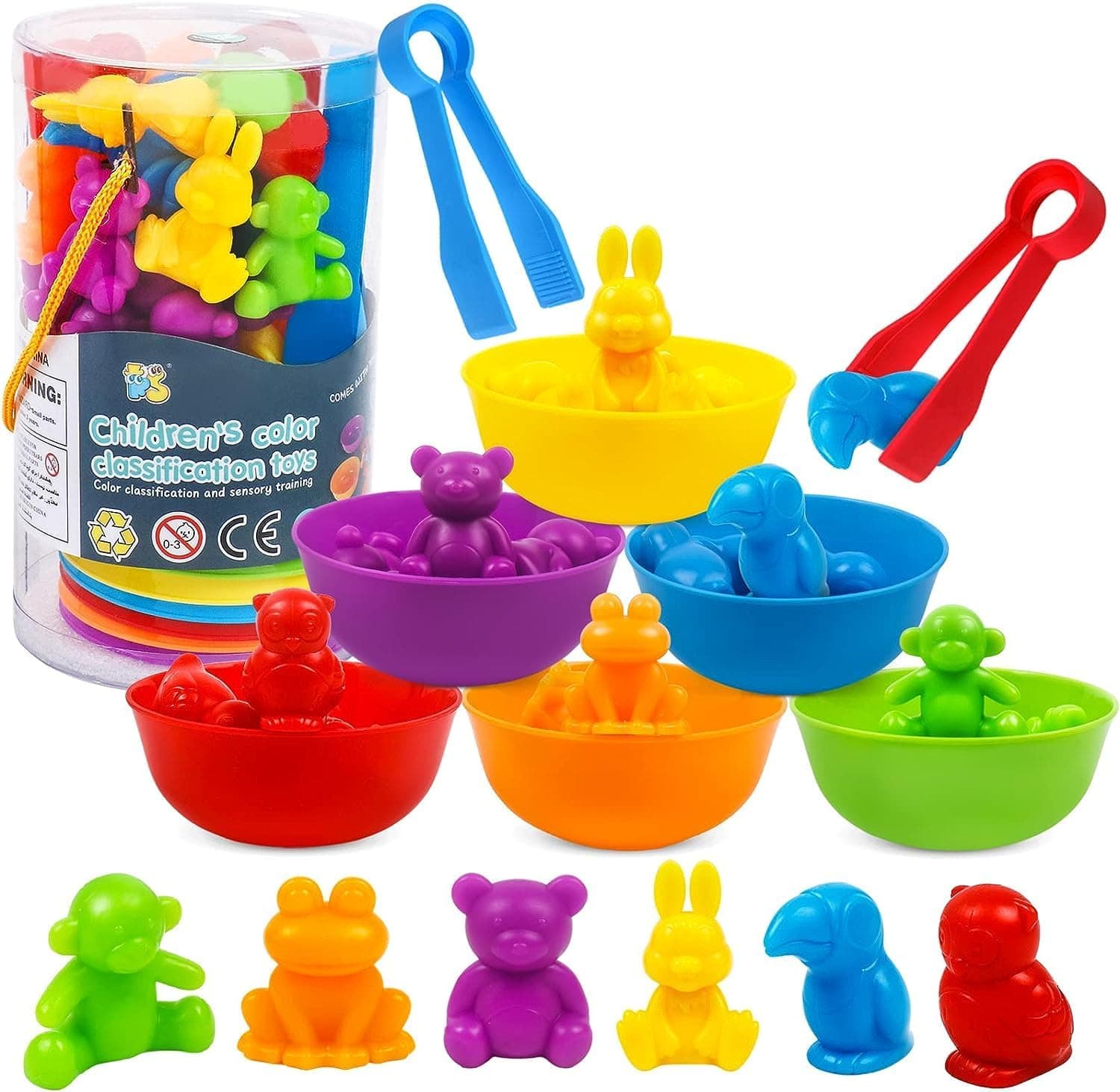 XICEN Counting Matching Game, Sorting Toys with Sorting Cups, Color Classification and Sensory Training Preschool Educational Learning Toys Set Gift for Toddlers Kids Boys Girls Ages 3+ (Animal)
