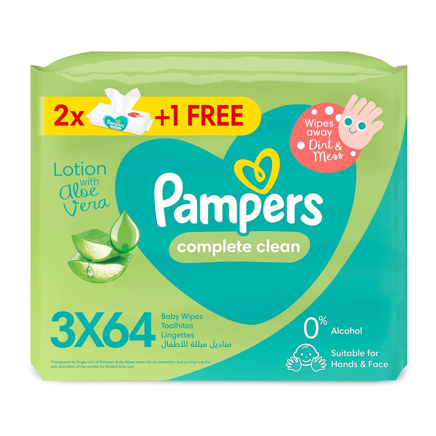 Pampers Baby Wet Wipes, Complete Clean, 3 Packs x64, 192 Wipes