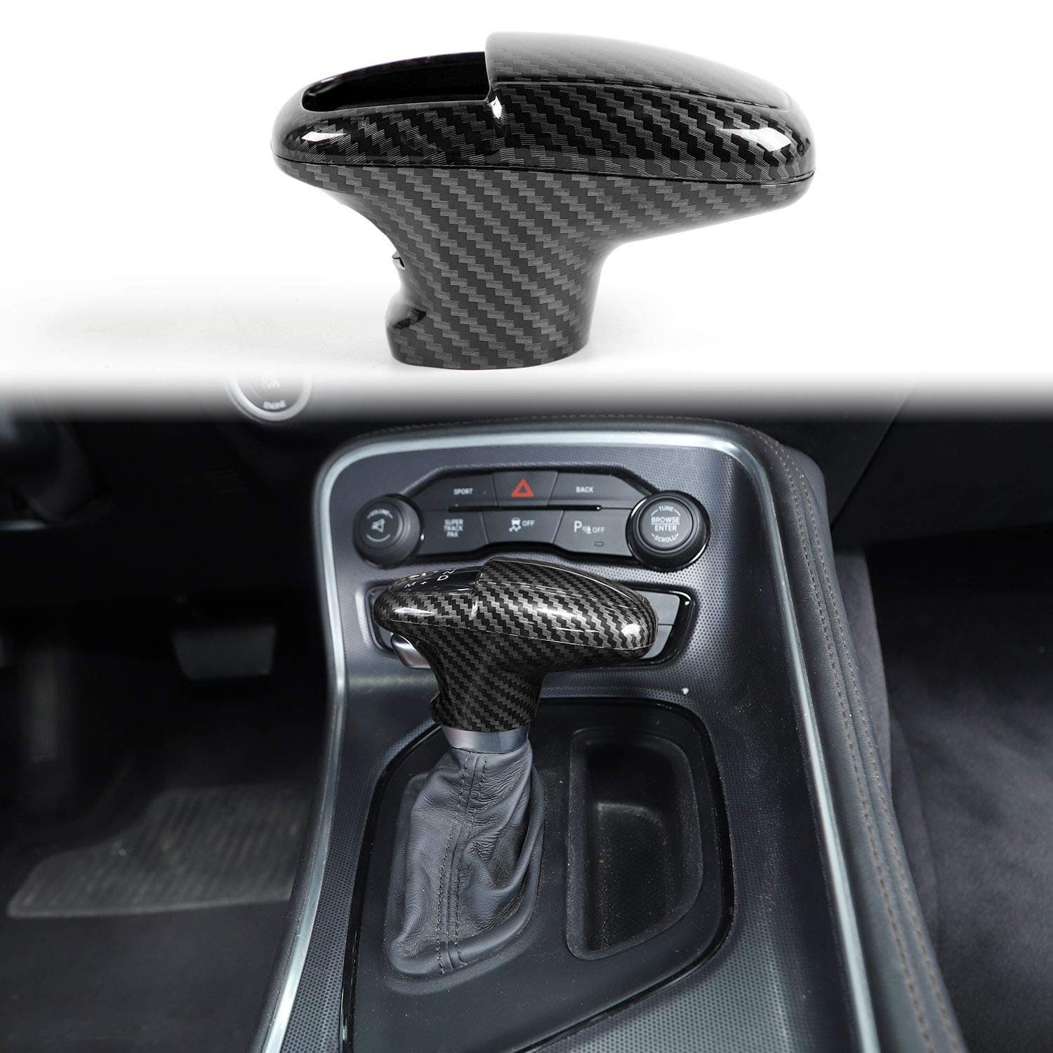 Voodonala for Challenger Charger ABS Carbon Fiber Gear Shift Shifter Knobs Cover Trim for 2015-2025+ Dodge Challenger Charger 2018-2025+ Durango Interior Accessories 3pcs