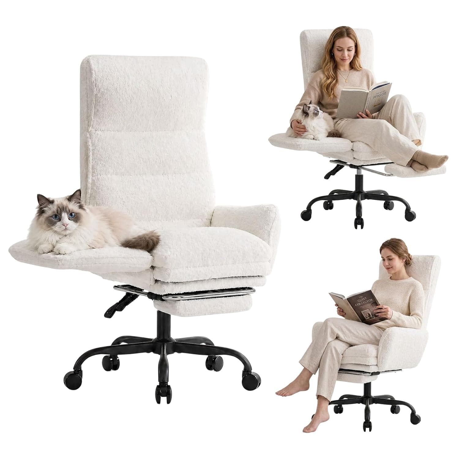 Office Chair, Big and Tall Desk Chair, High Back Computer Chairs with Footrest ＆Lumbar Support, Ergonomic Gaming Chairs for Adults, Gaming Chair with Adjustable Height, Comfy, 150KG, Beige-White