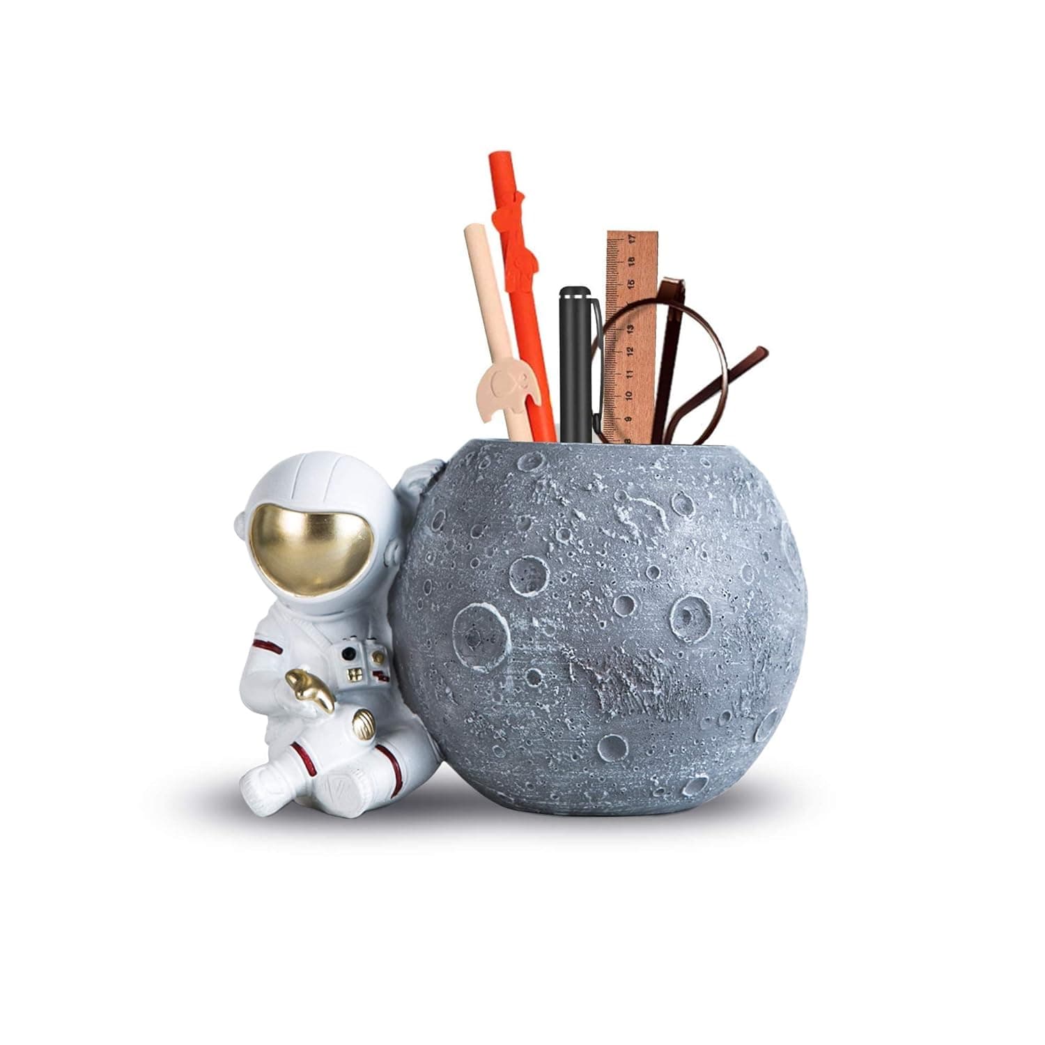 Astronaut Pen Holder Desk Decor, Durable Resin Desk Organizer, Makeup Brush Holder Statues Sculpture Figurine Ornament, Decorative Accessories for Office, Classroom, Home