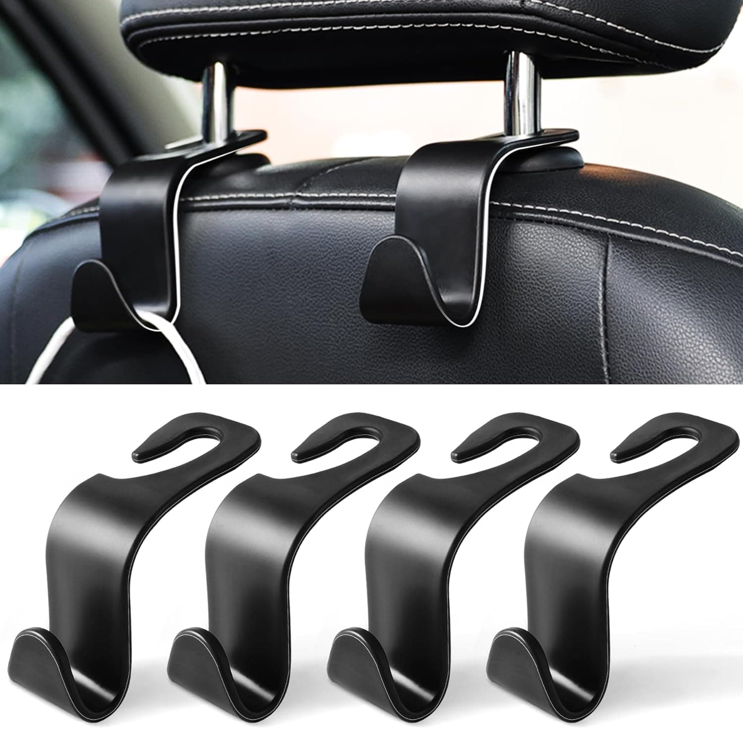 Car Seat Headrest Hooks, Car Hook Hangers Storage Organizer Interior Accessories for Purse Coats Umbrellas Grocery Bags Handbag, 4-Pack