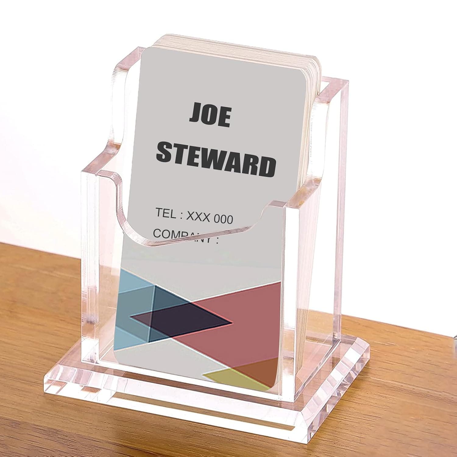 Acrylic Business Card Holder for Desk, Vertical Card Display Stand Organizer for Office Reception School (Clear)