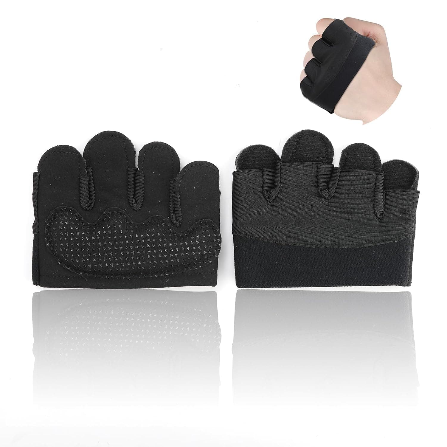 Joyzzz Finger Gym Gloves, 1 Pair Black Anti-slip Four Finger Workout Glove, Silicone Weight Training Gloves for Men and Women, Palm Protectors for Cycling Fitness Exercise Rowing Yoga