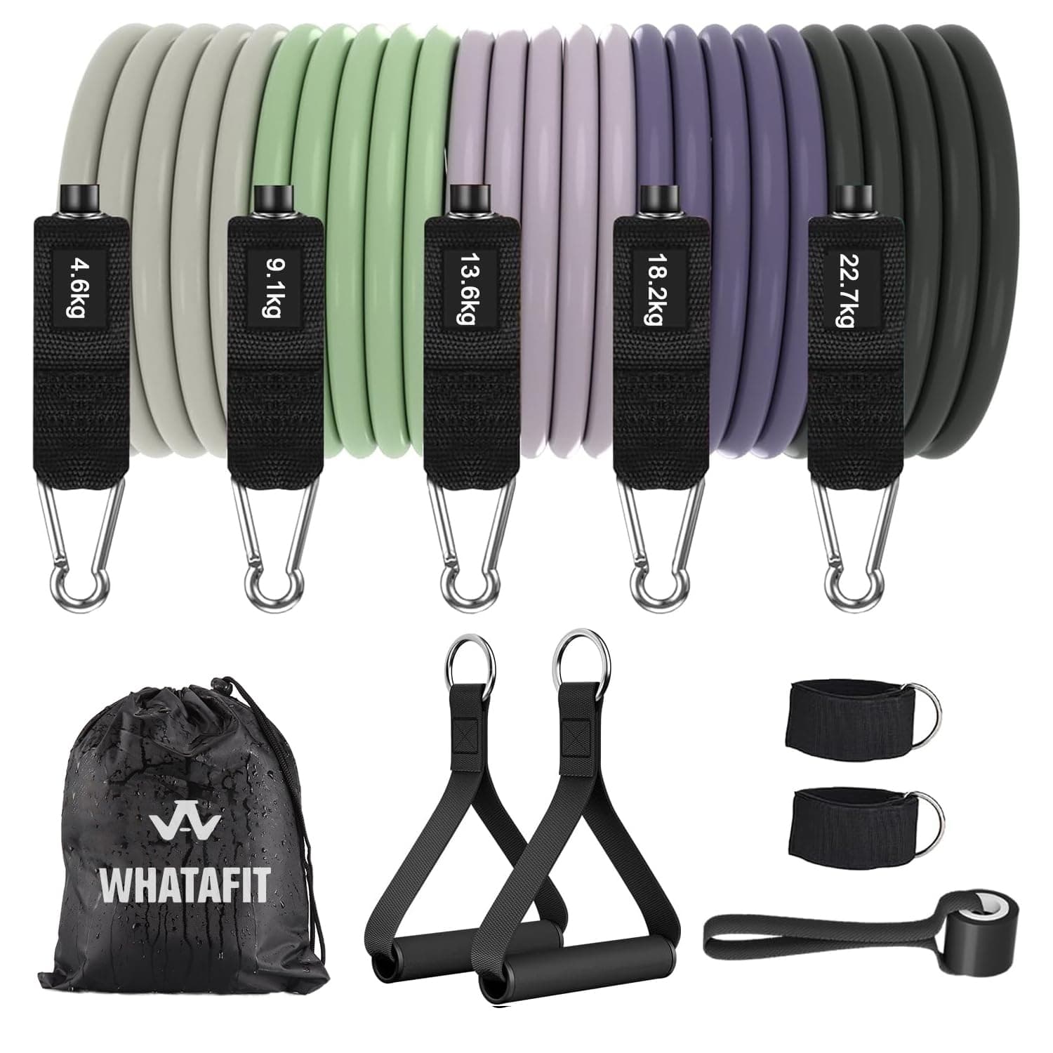 Whatafit Resistance Bands Set (11pcs), Exercise Bands with Door Anchor, Handles, Carry Bag, Legs Ankle Straps for Resistance Training, Physical Therapy, Home Workouts