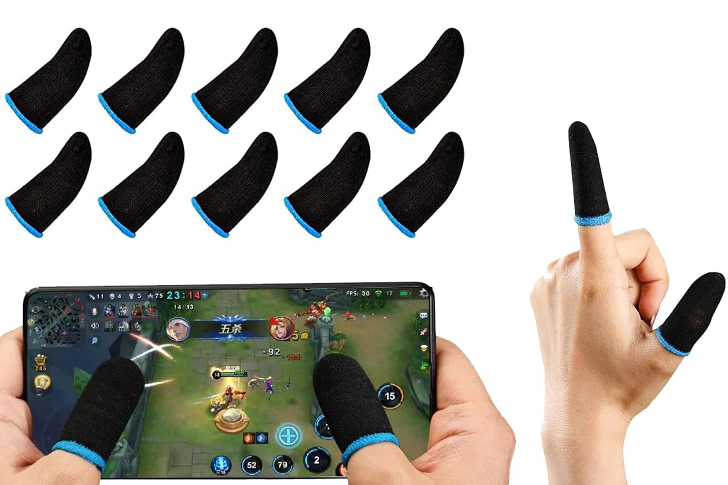 اكمام اصابع للموبايل للعبة بابجي من جيندا | قفازات مضادة للعرق وجيدة التهوية للالعاب | اكمام ابهام لالعاب الموبايل | قفازات العاب | عبوة من 10 قطع (ازرق)