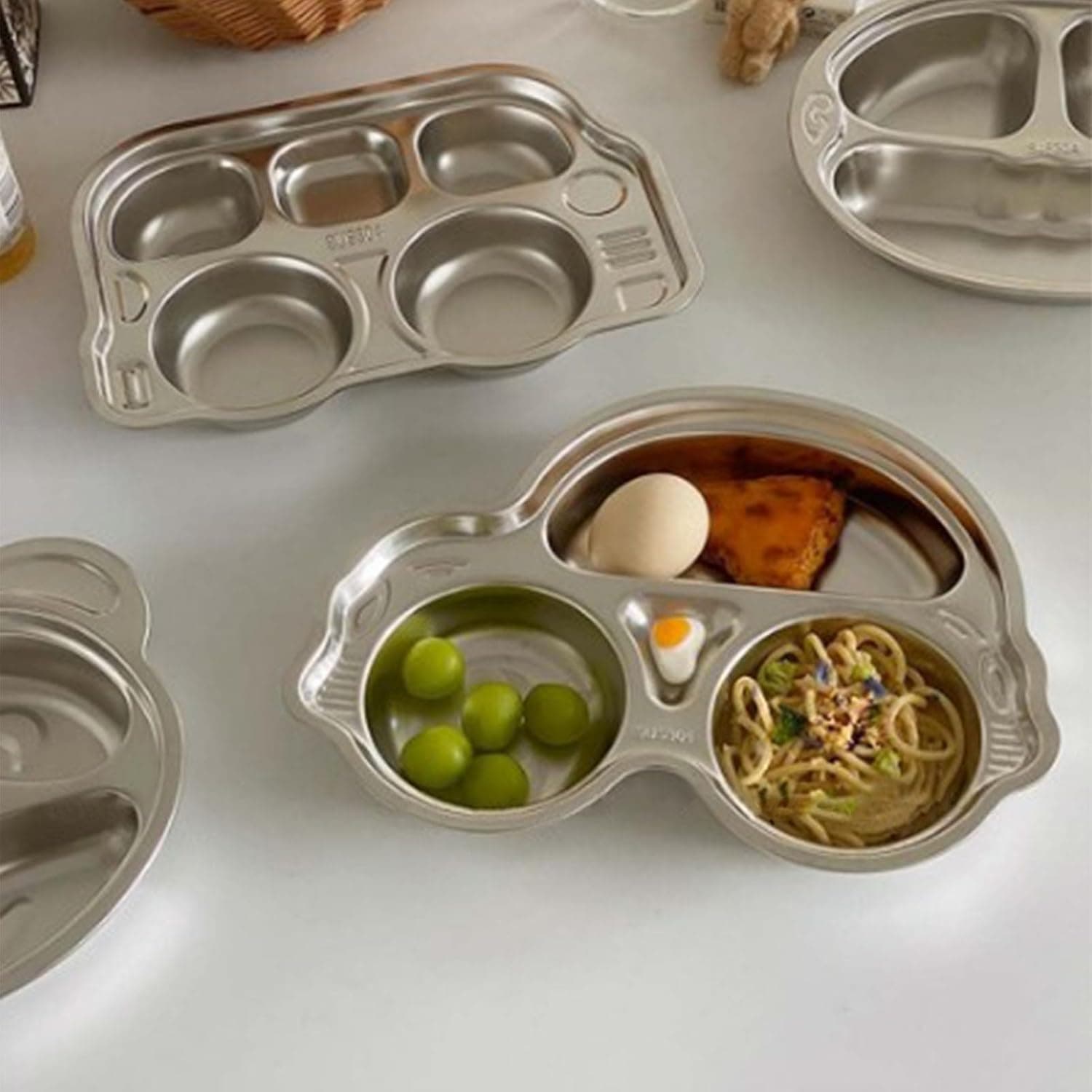Generic Stainless Steel Divided Platter Fun Shape Cartoon Tray for Kids Meals Lunch Picnic 1 Unit (Pickup Truck)