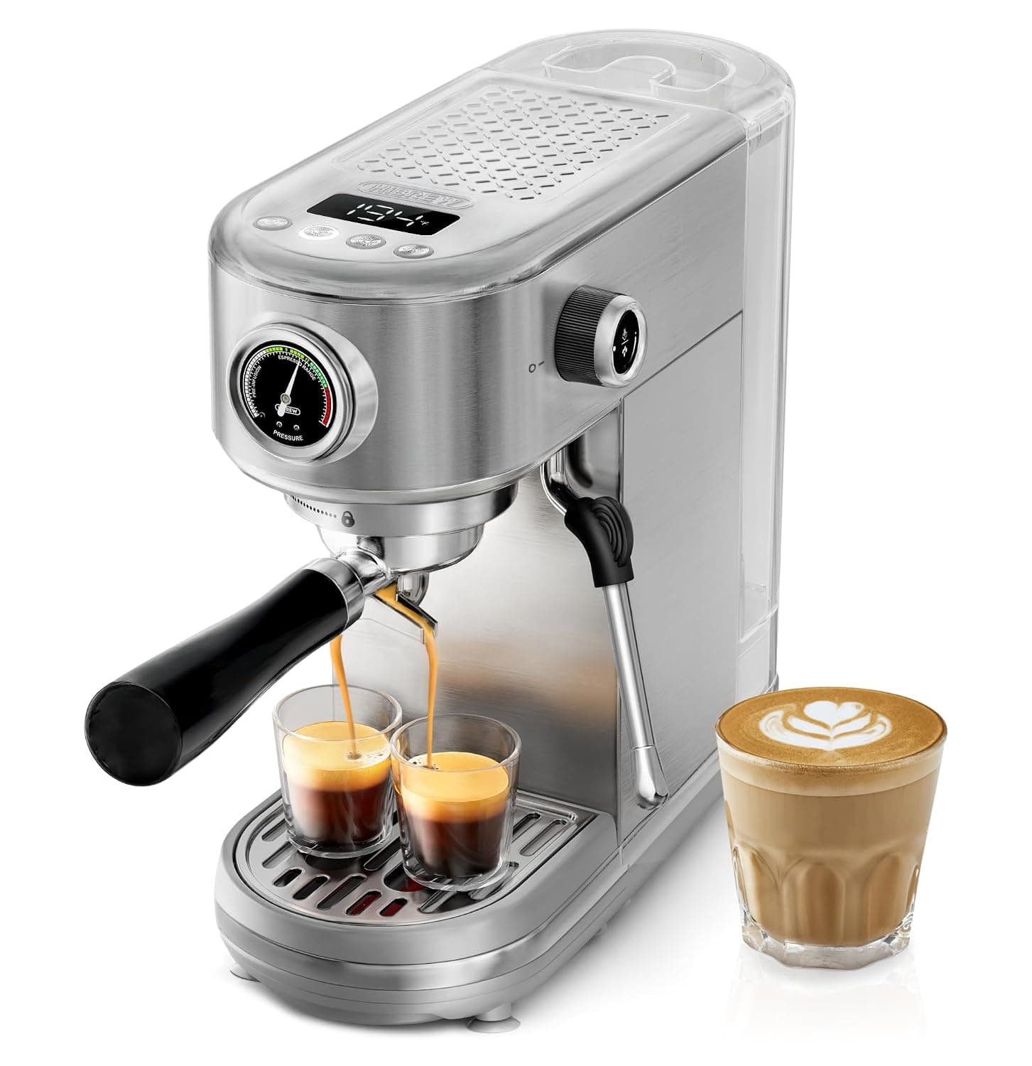 HIBREW H10B - 2026 Upgraded Professional Espresso Machine, 20 Bar Programmable Espresso Maker with LED Display, Stainless Steel Coffee Machine with Powerful Steam Milk Frother, for Home & Office