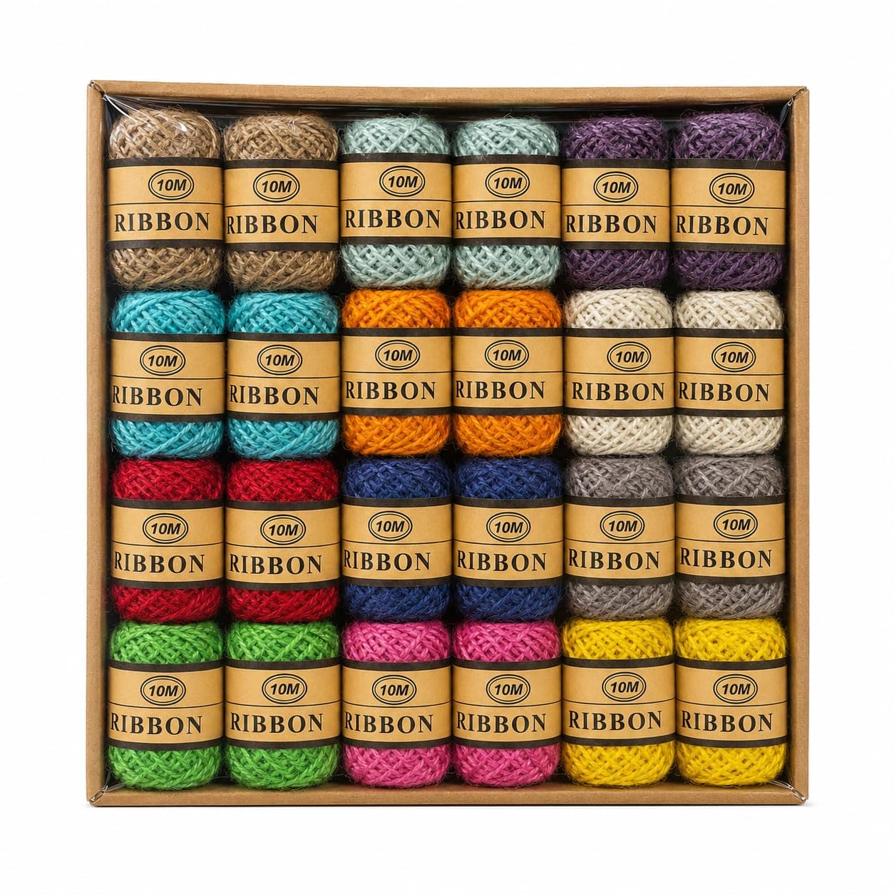 Jute Twine String, 24 Rolls, 2mm 3-Ply, Natural, Multi-Colour, 10m, for Gift Wrapping, DIY Crafts, Floristry, and Wedding Decorations