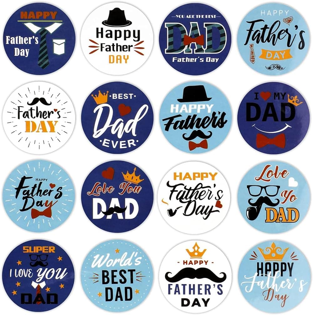 8 Sheets Father's Day Stickers Happy Father's Day Label Stickers 128Pcs 1.57Inch Round Gift Tag Sticker for Envelop Seal Wrapping Father's Day Party Favor Supplies Dad's Birthday Gift Decoration