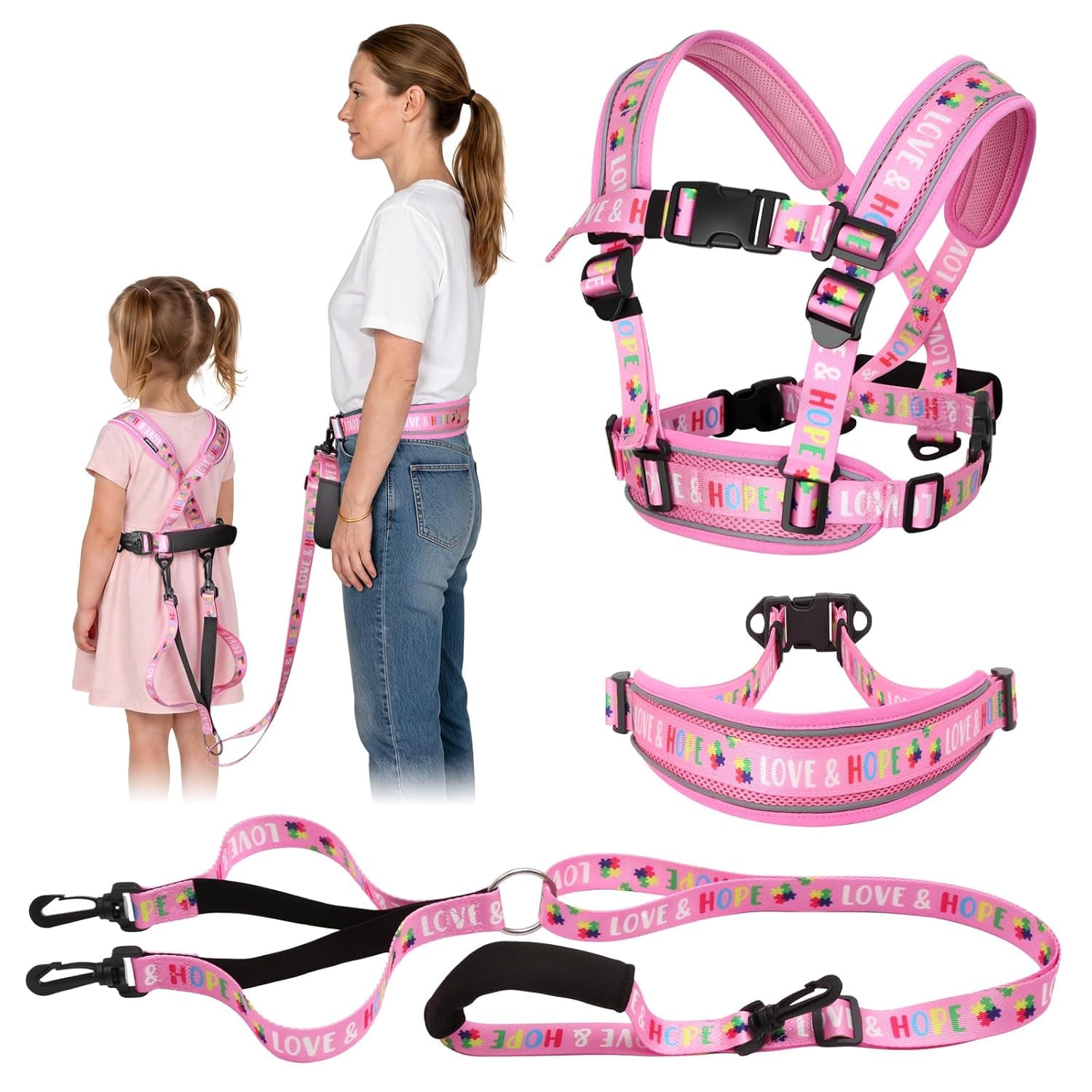 Safety Harness & Waist Leash for Kids with Autism and Special Needs, Pink S