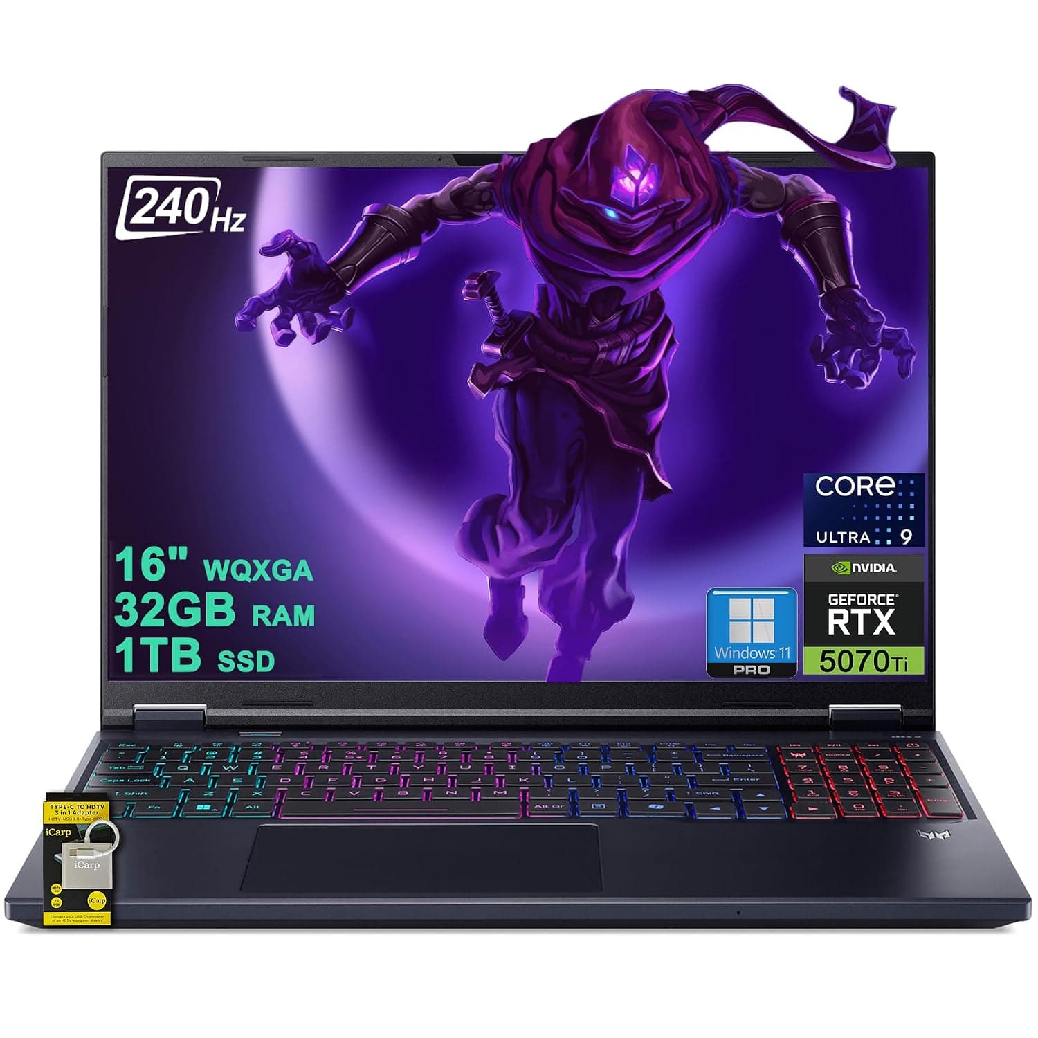acer Predator Helios Neo 16S AI Gaming Laptop 16" 2560x1600 OLED 240Hz (100% DCI-P3) Intel 24-core Ultra 9 275HX 32GB DDR5 1TB SSD GeForce RTX 5070 Ti GDDR7 DLSS4 (Up to 992 AI Tops) Win11Pro ICP Hub