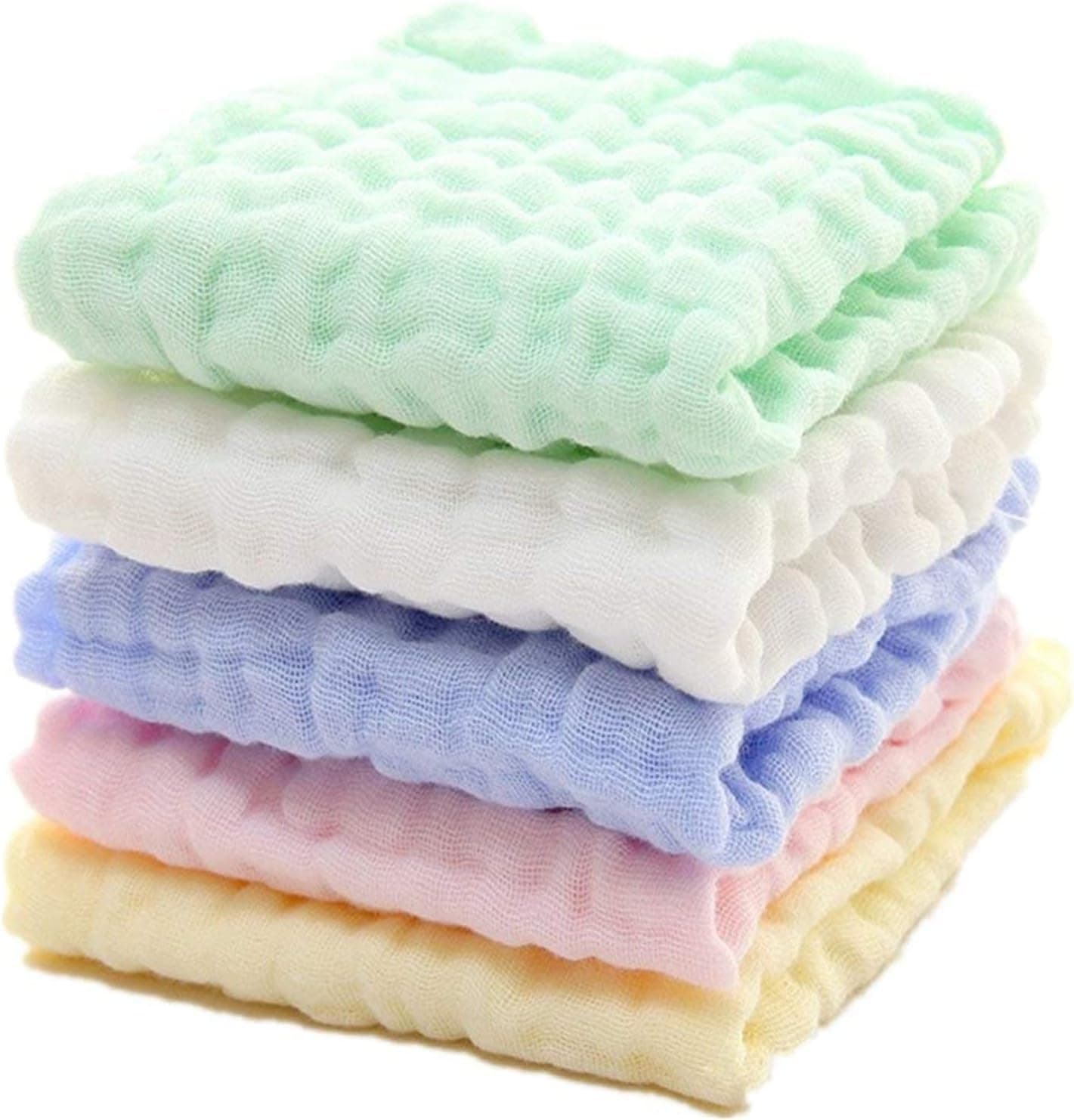 SKY-TOUCH 5pcs Muslin Baby Washcloths and Towels, Natural Organic Cotton Baby Washcloths, Soft Newborn Baby Towel and Muslin Washcloth for Sensitive Skin