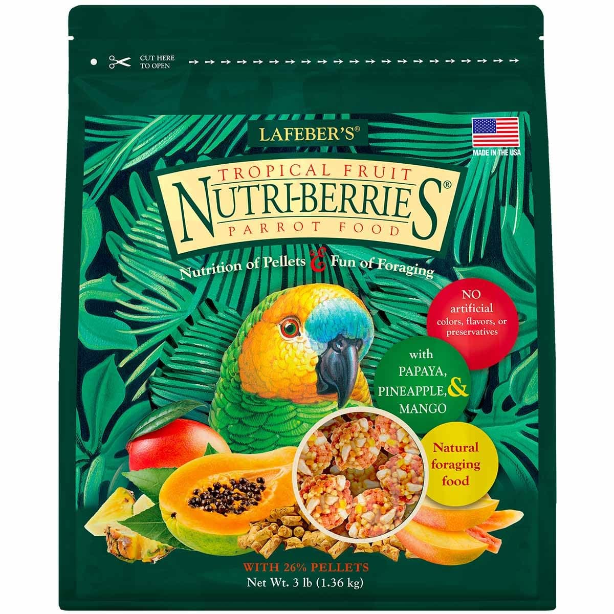 LAFEBER'S Tropical Fruit Nutri-Berries Pet Bird Food, Made with Non-GMO and Human-Grade Ingredients, for Parrots, 3 lb