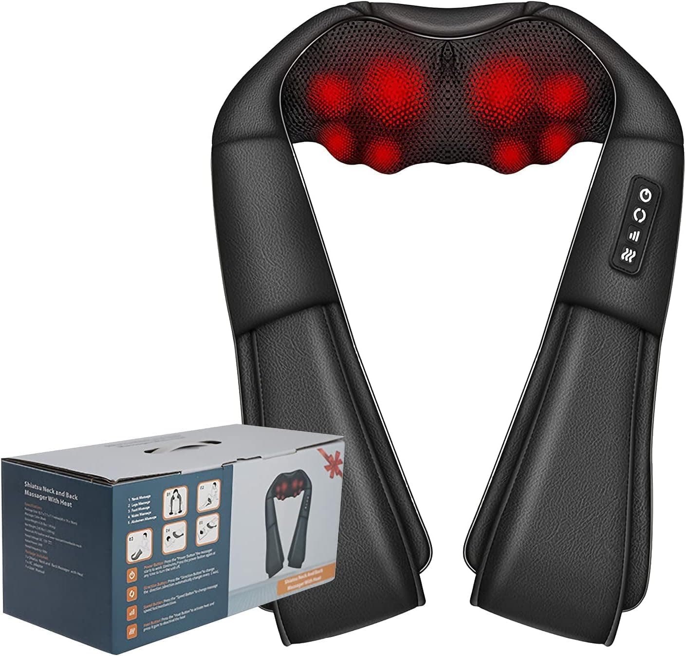 Sausiry Neck Massager with Heat, Shiatsu Massager for Neck, Back, Shoulder, Foot and Leg, Deep Tissue 3D Kneading Massager for Relax Muscles at Home and Offie,Neck Massager for Women and Men (Black)