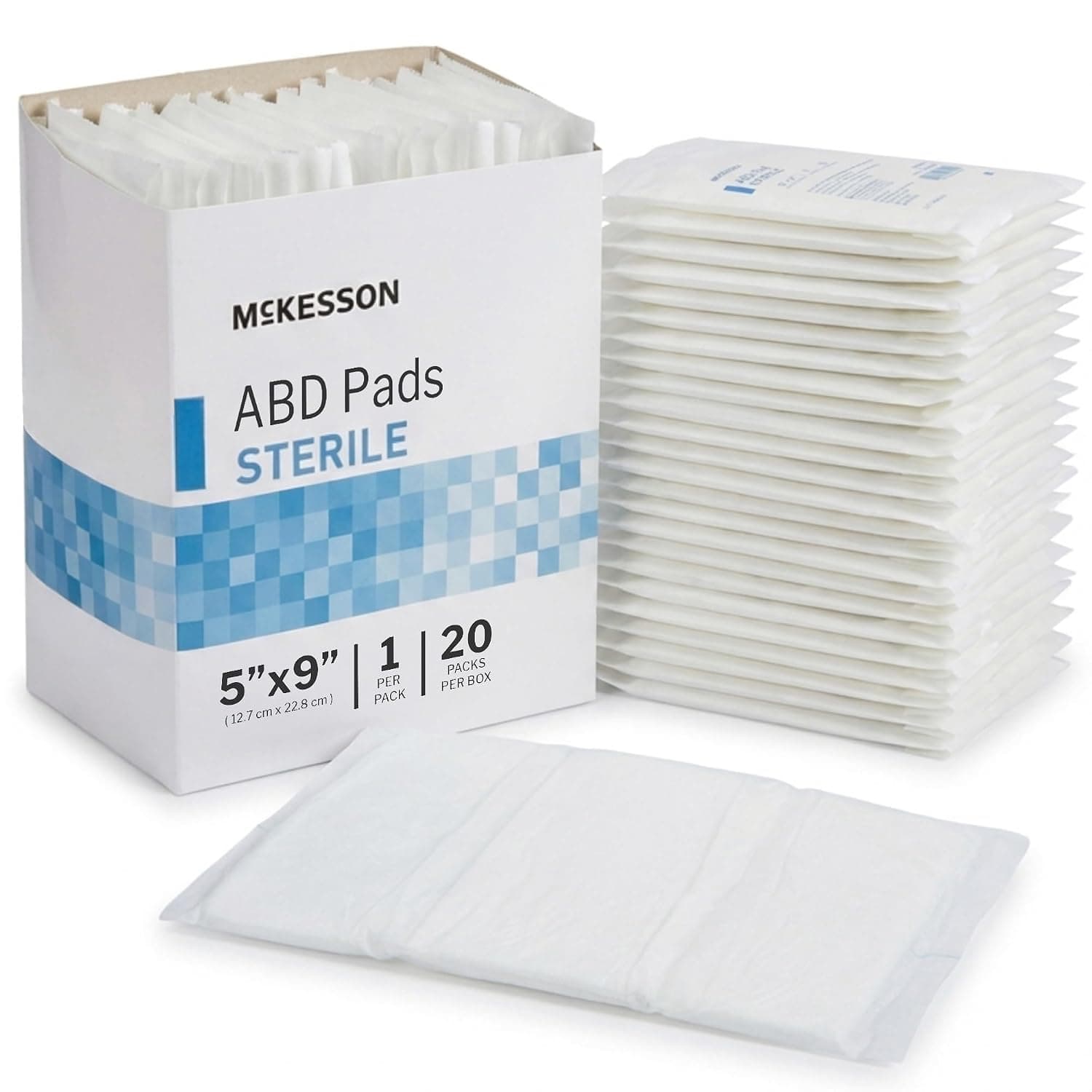 McKesson Sterile Abdominal Pads 5 x 9 in [20 Count] - Absorbent ABD Pads for Wound Care, Nonwoven Cellulose, Nonstick Gauze Dressing for Drainage and Post-Op Use