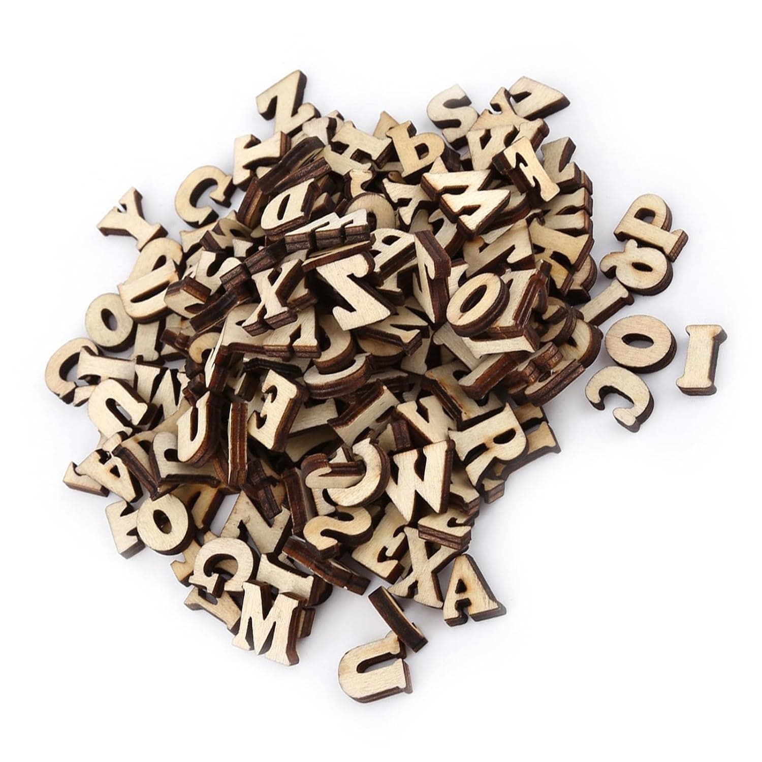 Cryfokt 200Pcs Wooden A-Z Letters and 0-9 Numbers Decorative DIY Craft Supplies for Kids Learning Toys Natural Wood (English Letter Design)