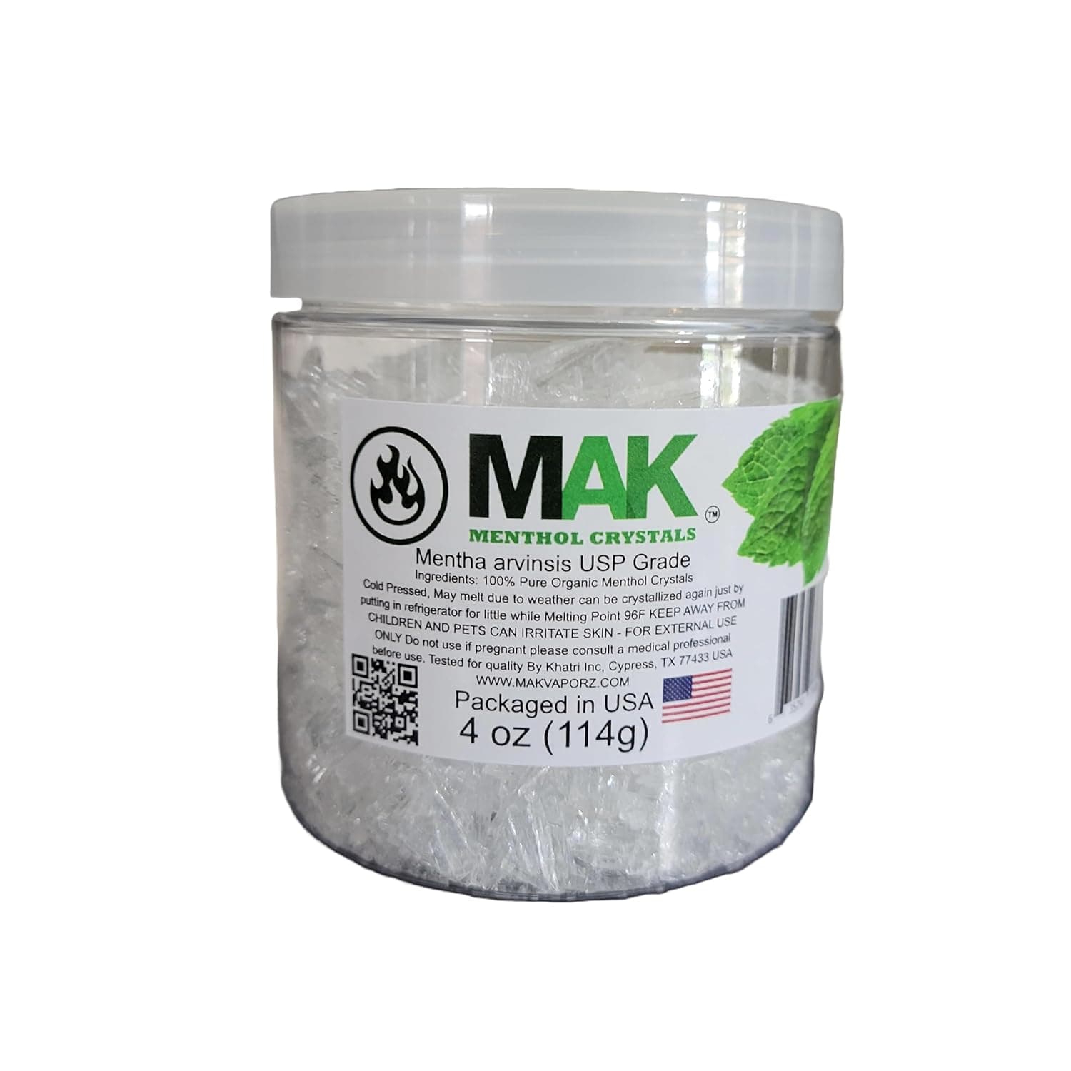 MAK 4 oz Menthol Crystals - Pure Organic 100% Natural - Crystal Mints Mentha Arvensis Peppermint Crystals - Comes in a Jar for Lasting Freshness