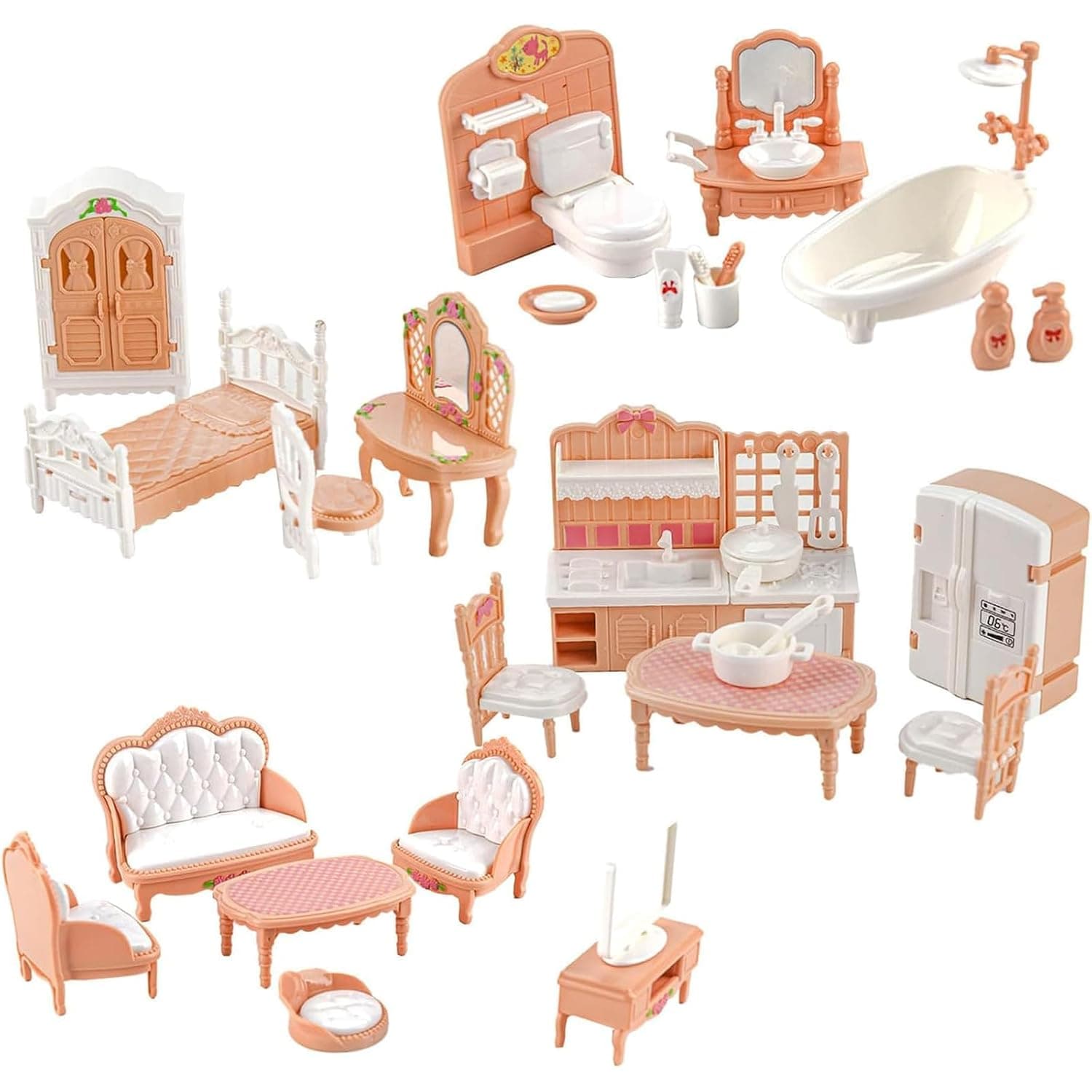 32-Piece 1:12 Scale Dollhouse Furniture Set, Microplastic Miniature Home Accessories for Dolls, Pretend Play Toy for Kids, Detailed Doll Home Decor Kit, Ideal for Dollhouse Decoration (Yellow White)