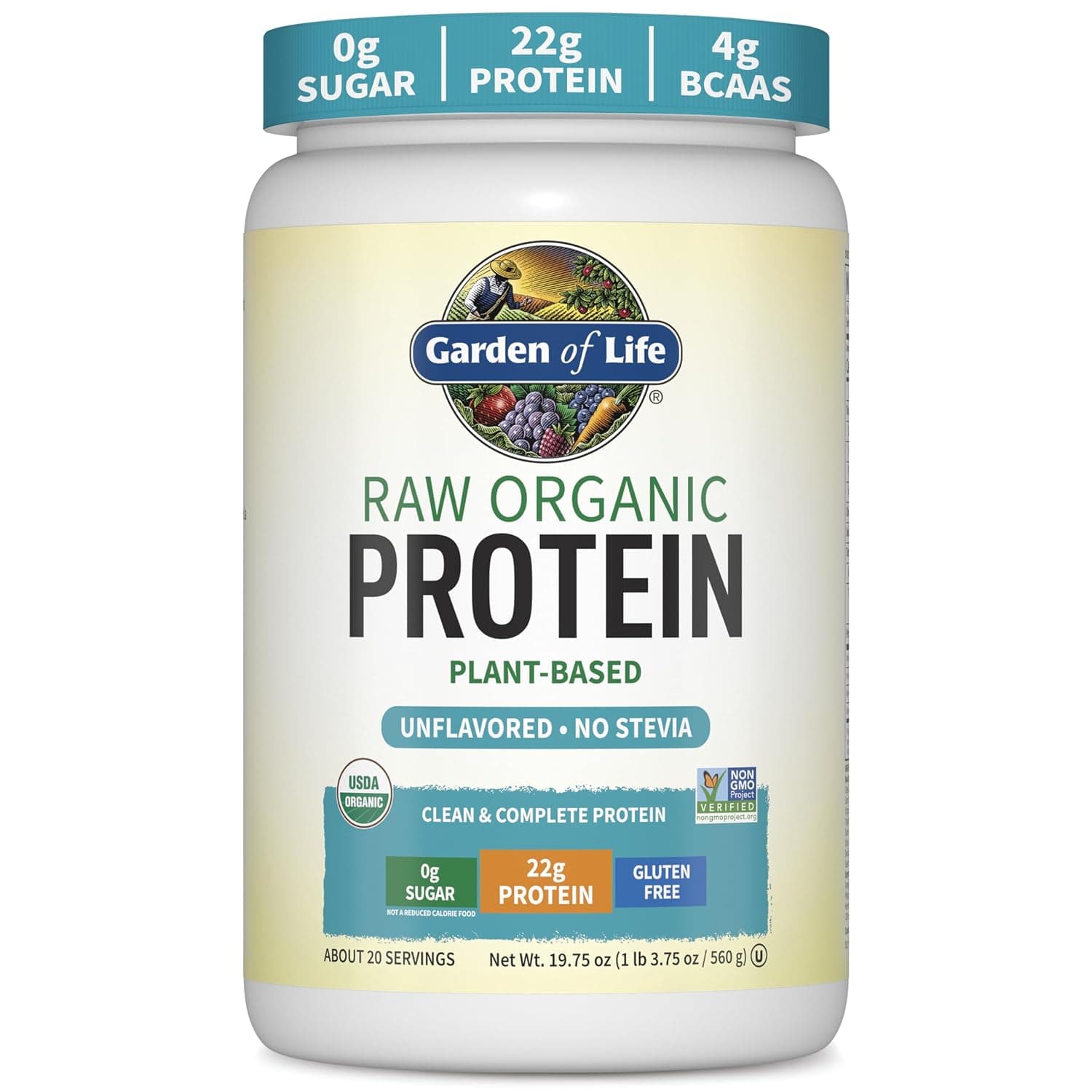Garden of Life Raw Organic Protein Powder Unflavored - No Stevia 19.75oz (560g)