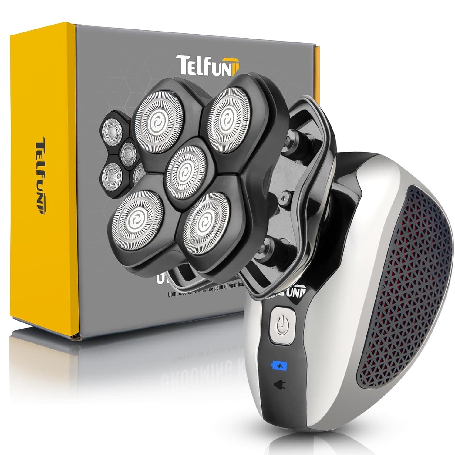 Telfun Upgrade Magnetic Head Shavers for Bald Men, Cordless & Comfort 5-in-1 Electric Razor - IPX7 Waterproof Wet/Dry Mens Grooming Kit - Easy Use Palm Shaver for a Smooth Bald Shave