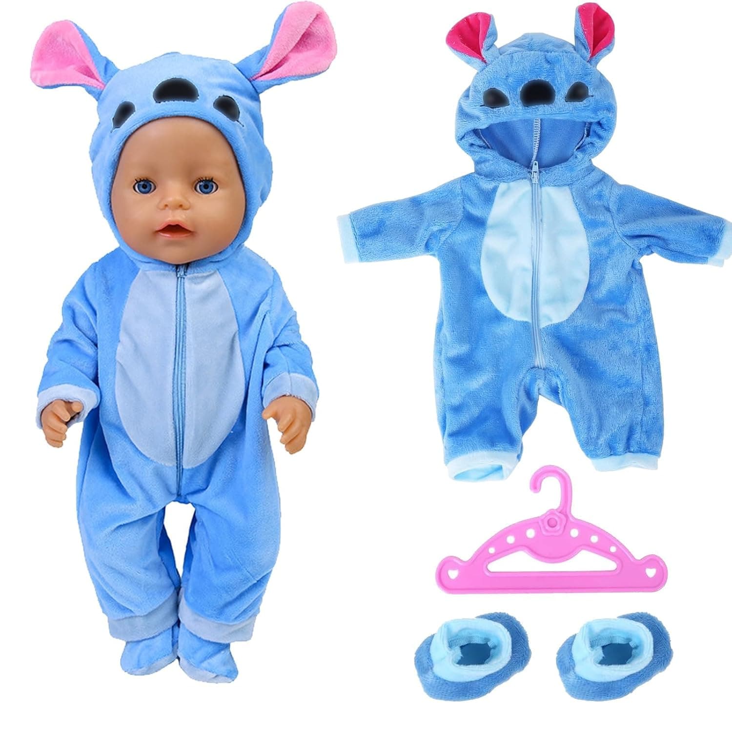Doll Clothes for Baby Dolls, Blue Doll Clothes, Clothing Outfits for Baby Dolls, Doll Accessories for 43 cm Baby Doll, Includes Jumpsuit, Socks and Hangers, Gifts for Girls Boys