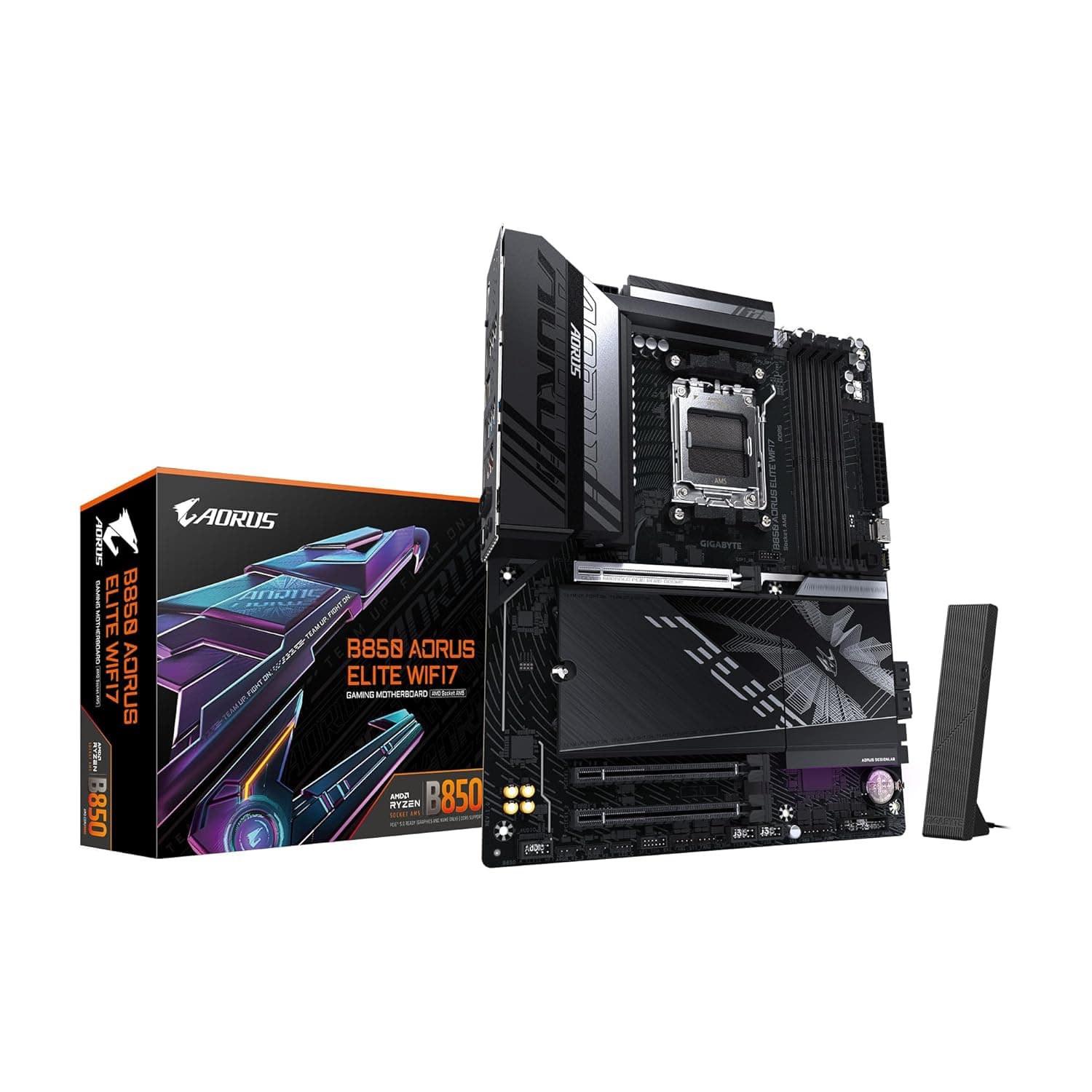 GIGABYTE B850 AORUS Elite WIFI7 AMD AM5 LGA 1718 Motherboard, ATX, DDR5, 3X M.2, PCIe 5.0, USB-C, WIFI7, 2.5GbE LAN, EZ-Latch, 5-Year Warranty