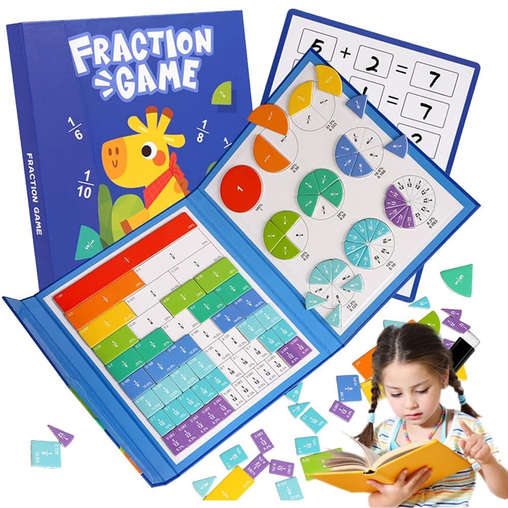 Magnetic Fraction Book with Magnetic Fraction Tiles & Fraction Circles, Math Puzzle Manipulatives STEM Magnetic Math Fraction Disc Set, Hands-On Learning Tools for Preschool to Elementary