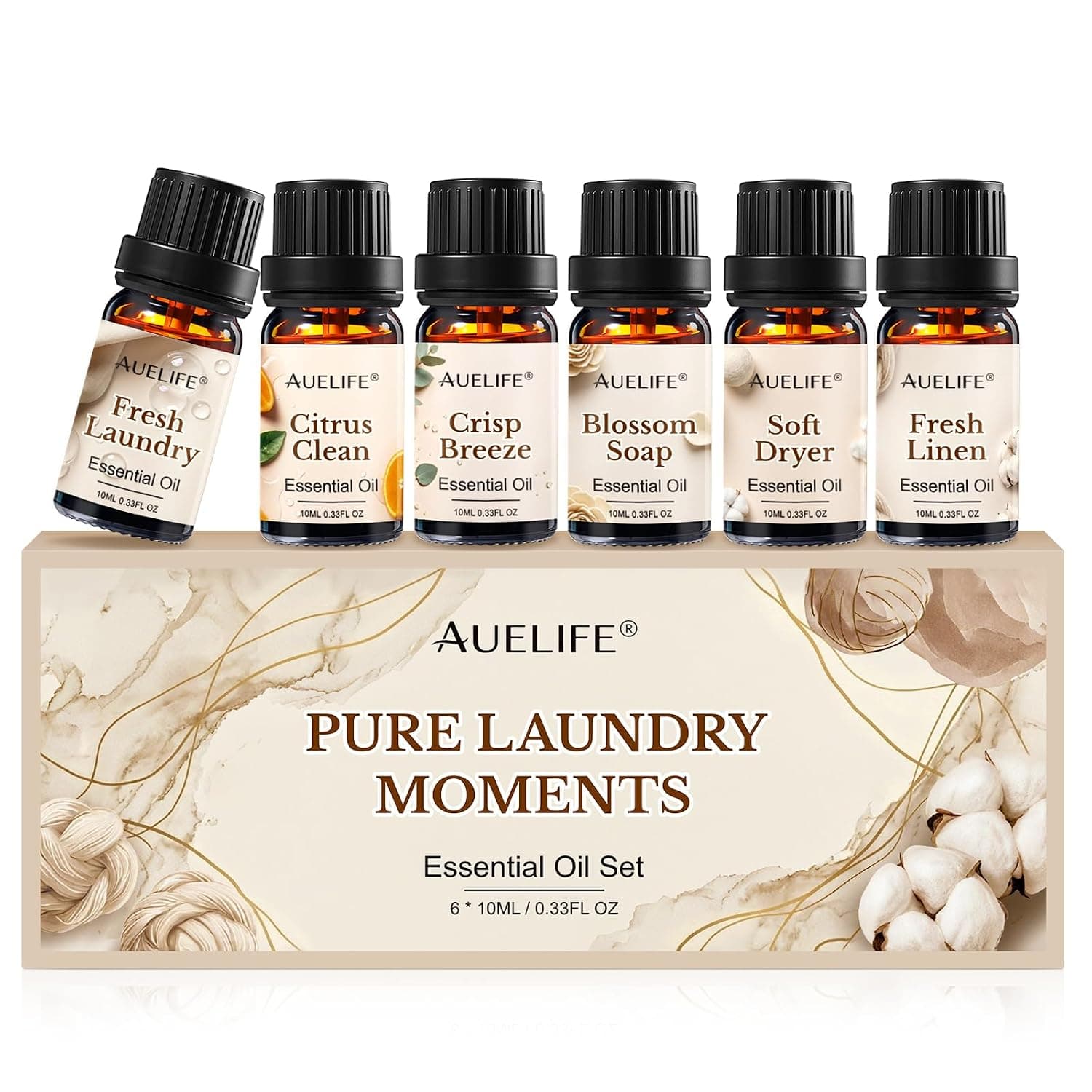 Laundry Essential Oils Set for Dryer Balls, 6x10ml Diffuser Oil | Home Fragrance for Laundry Room, Candle & Soap Making with Fresh Linen, Blossom Soap, Crisp Breeze, Soft Dryer, Citrus