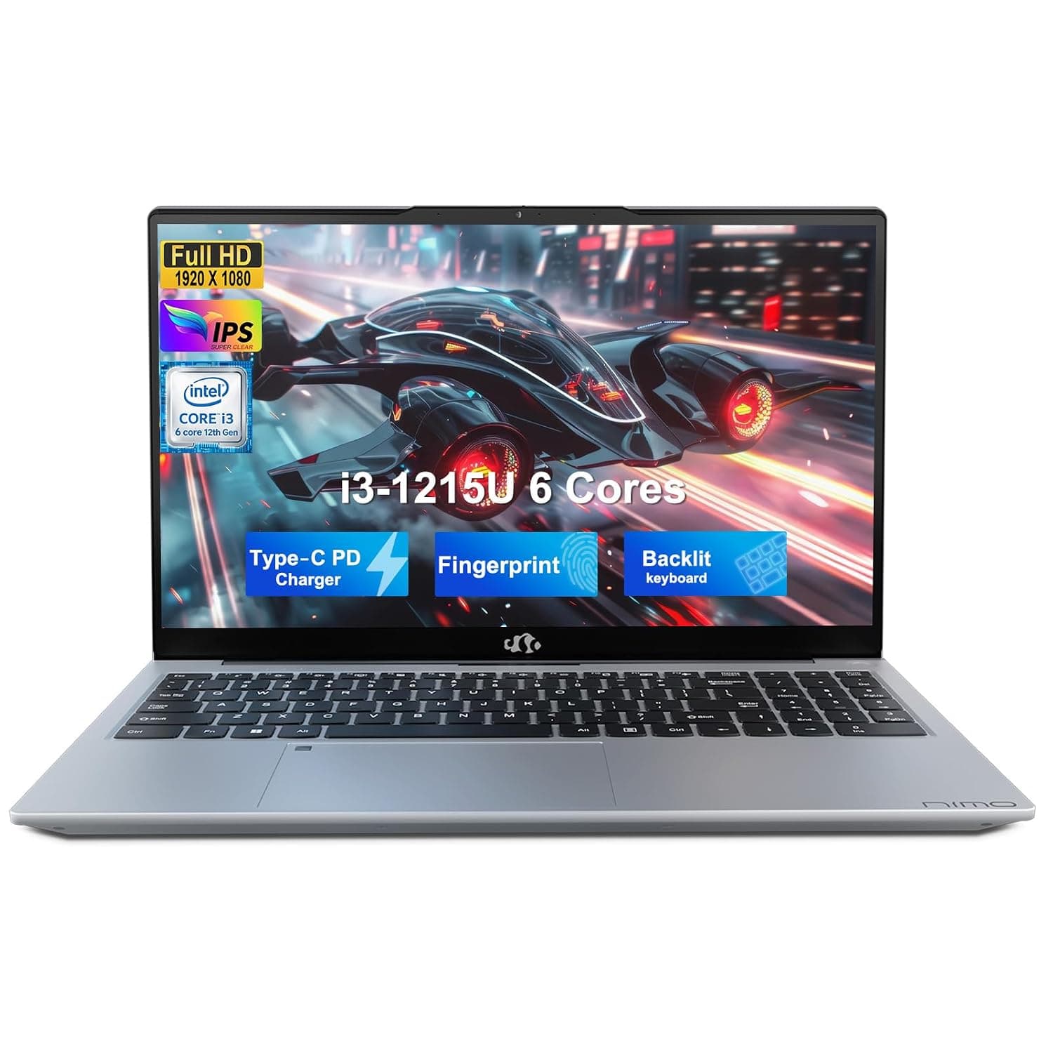 NIMO 15.6" FHD IPS Student-Laptop-Computer - Core i3-1215U(Beat i5-1135G7, 6 Cores Up to 4.4GHz), 8GB RAM 256GB SSD, 65W Type-C, 2 Years Warranty, Fingerprint, Backlit Keyboard, Wi-Fi 6, BT5.2