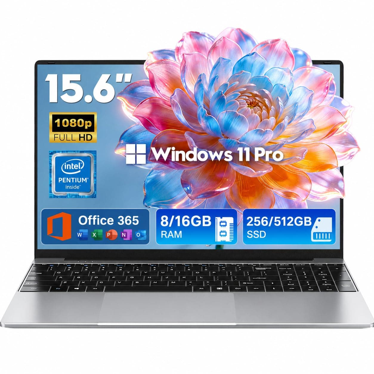 NIAKUN Laptop Computer,15.6 Inch Windows 11 Pro Laptops with Office 365,2026 Lap Top PC,16GB RAM 512GB SSD,Intel Pentium Process,1080P FHD,5000mAh Long Battery Life,2-Year Warranty,Business Student