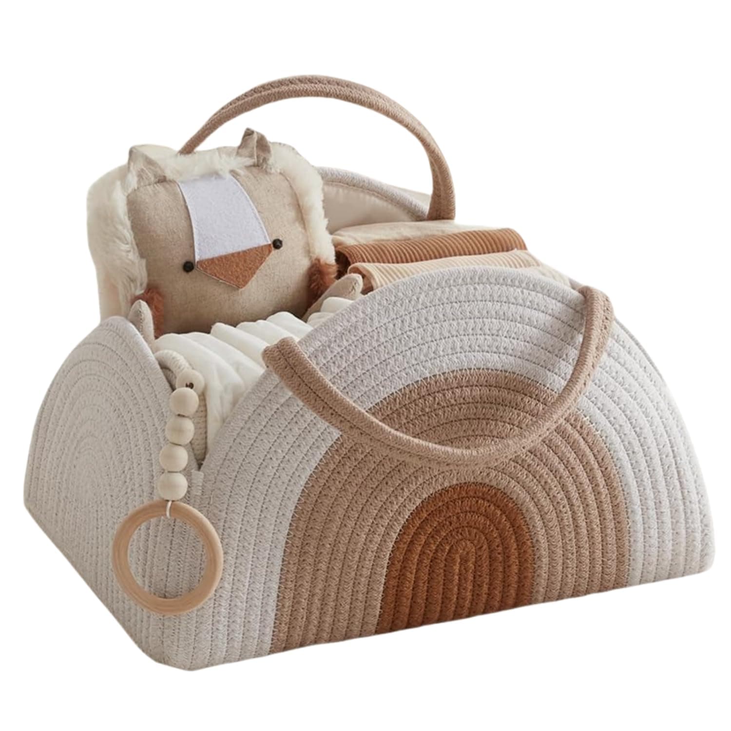 HANNEA Baby Diaper Caddy Organizer, Cotton Rope Woven Basket For Newborn Essentials, Portable Travel Storage Bag, Nursery Storage Bin, Beige