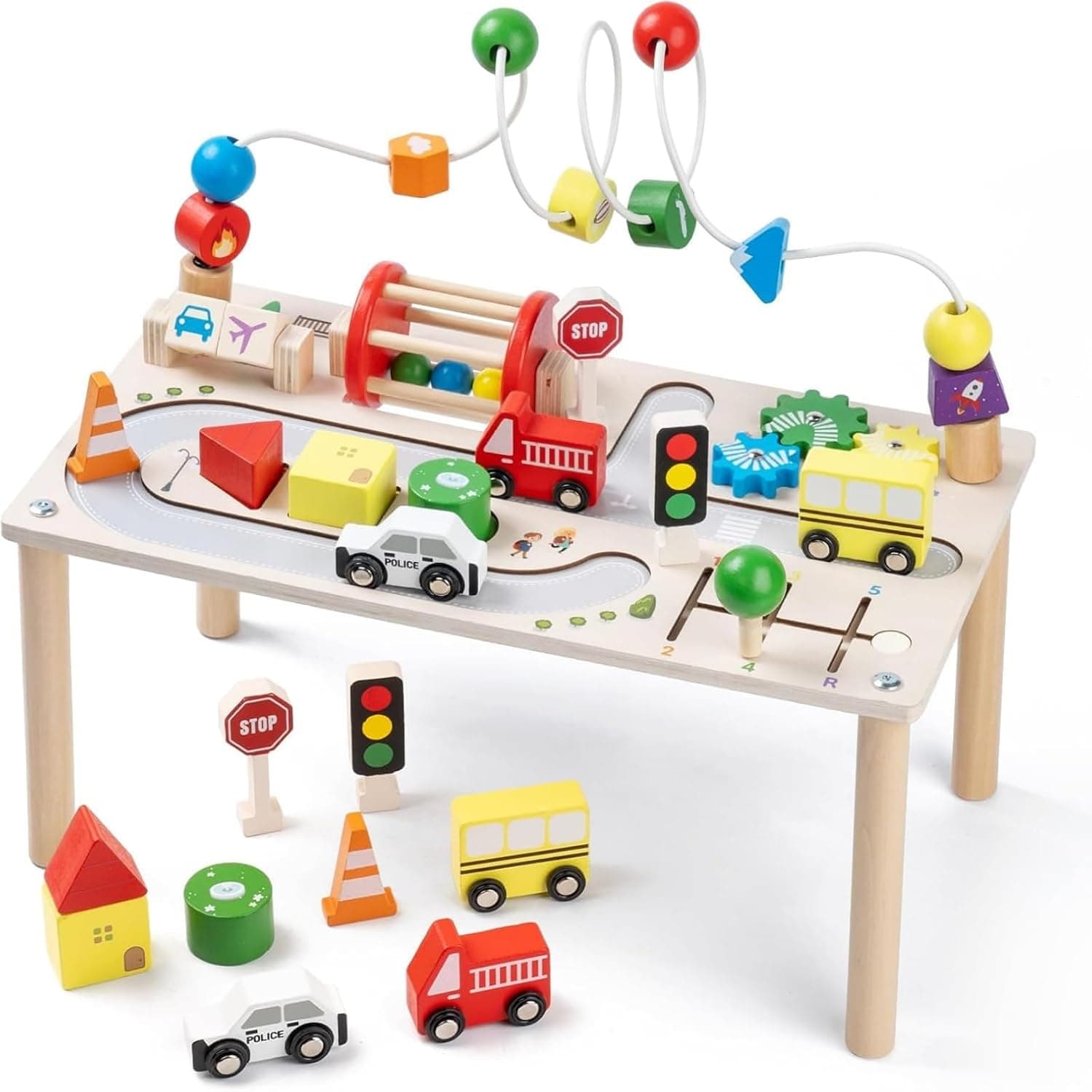 Soofam Wooden Activity Table for Toddlers 3-5, Baby Play Table Activity Center with Bead Maze Shape Sorter, Montessori Toys for 3 Year Old, Kids Learning Educational Sensory Toys 3 Year Old