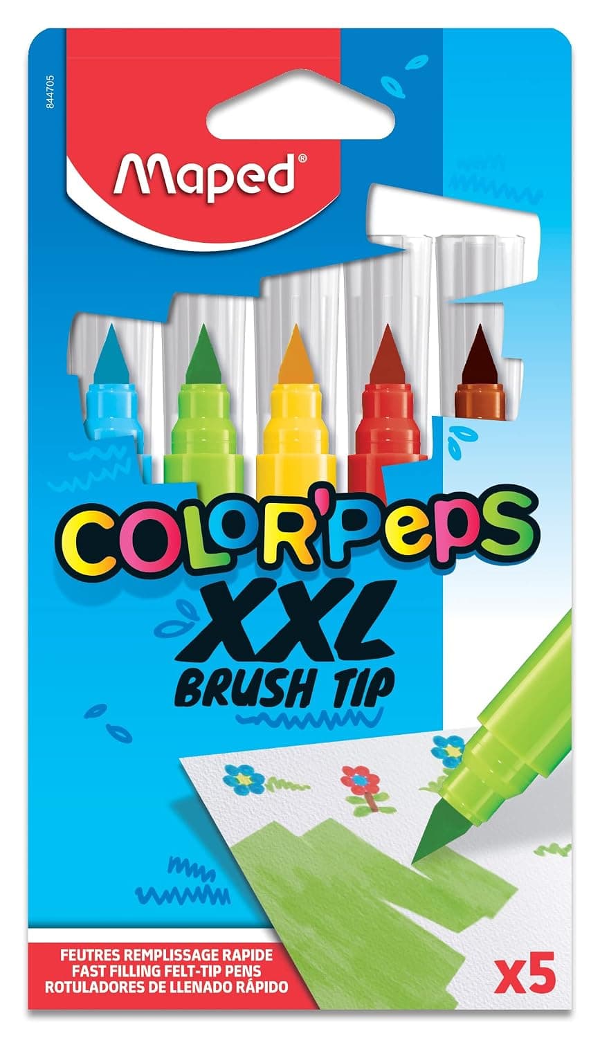 Maped Color Peps XXL Brush Colouring Felt Tip Pens (Pack of 5), Assorted, 844705