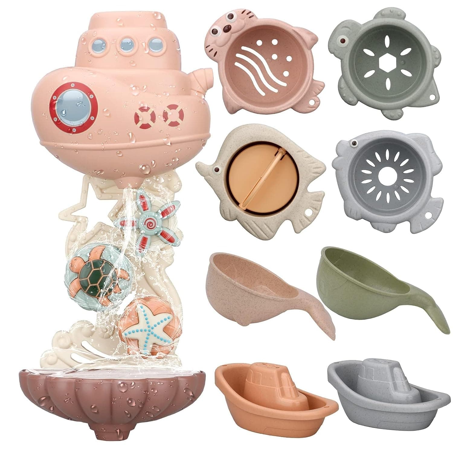Baby Bath Toys for 1 Year Old Boys, Cute Sea Animal Spinning Gears and Cups, Water Toys for 1-3 Year Old Boys and Girls, Kids Toddler Paddling Pool, 1st Birthday Gifts