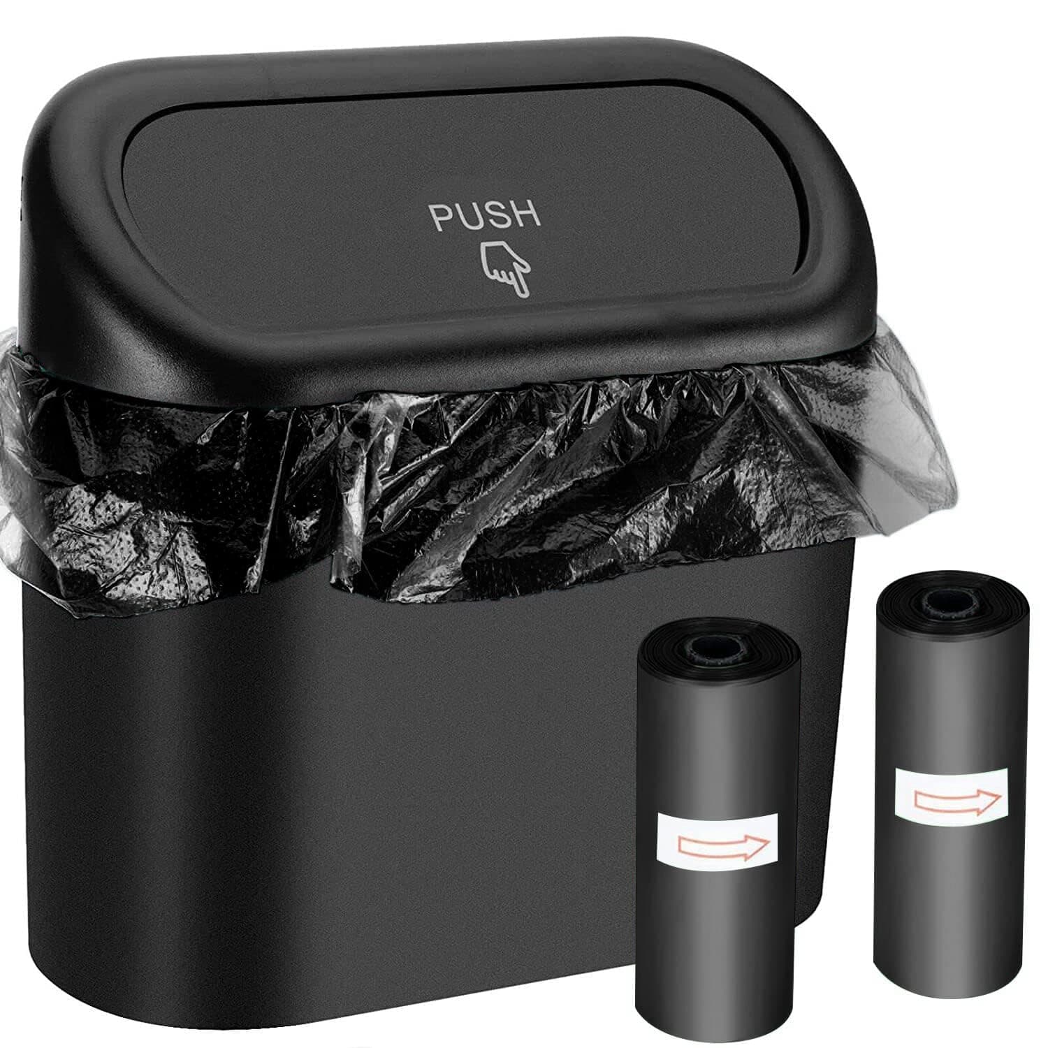 Wontolf Car Trash Can Bin with Lid and 60 Pieces Trash Bags
