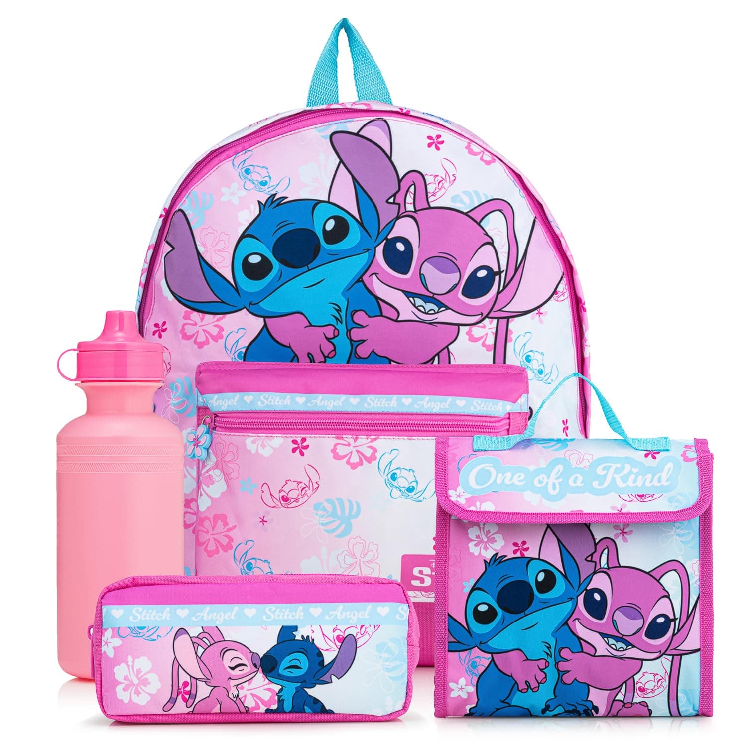 Disney Lilo & Stitch Kids Backpack 4 Piece School Set | Backpack, Lunch Box, Pencil Case & Water Bottle |Back to School Set