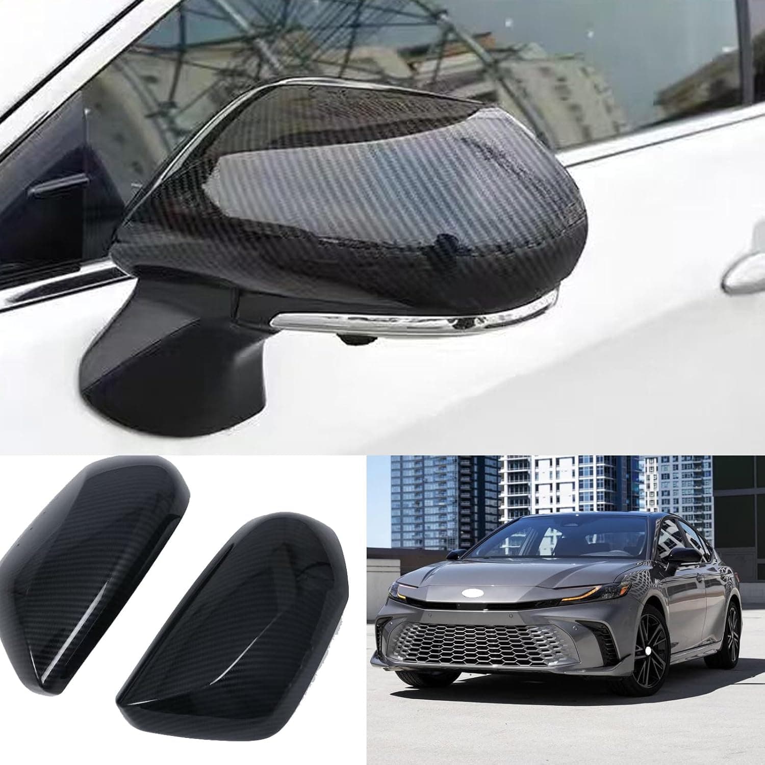 Car Door Side Mirrors Covers for Toyota Camry 2018-2024 2025 2026, Carbon Fiber Auto Exterior Accessories Rearview Mirrors Protector Trim