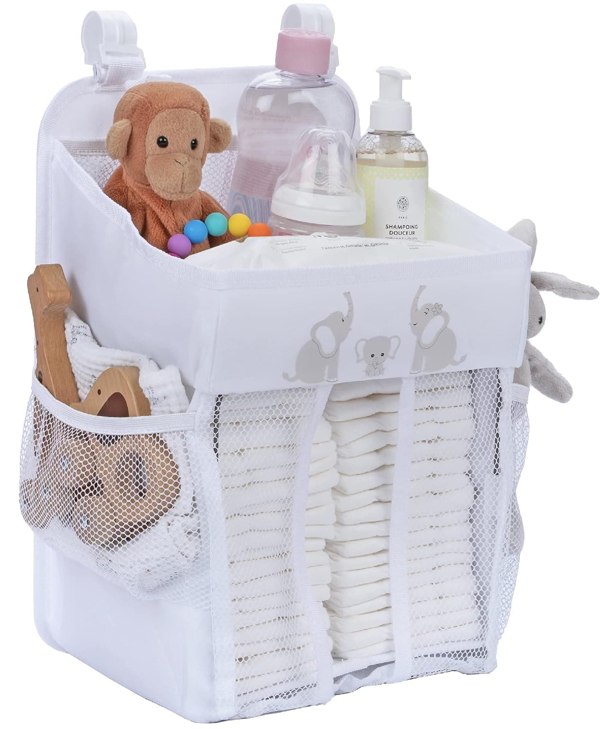 Hanging Diaper Caddy Baby Organizer - Diaper Caddy Organizer Baby Essentials for Newborn Nursery - Holds 50+ Diapers - 17x9x9 Inches, White - Cradle Star