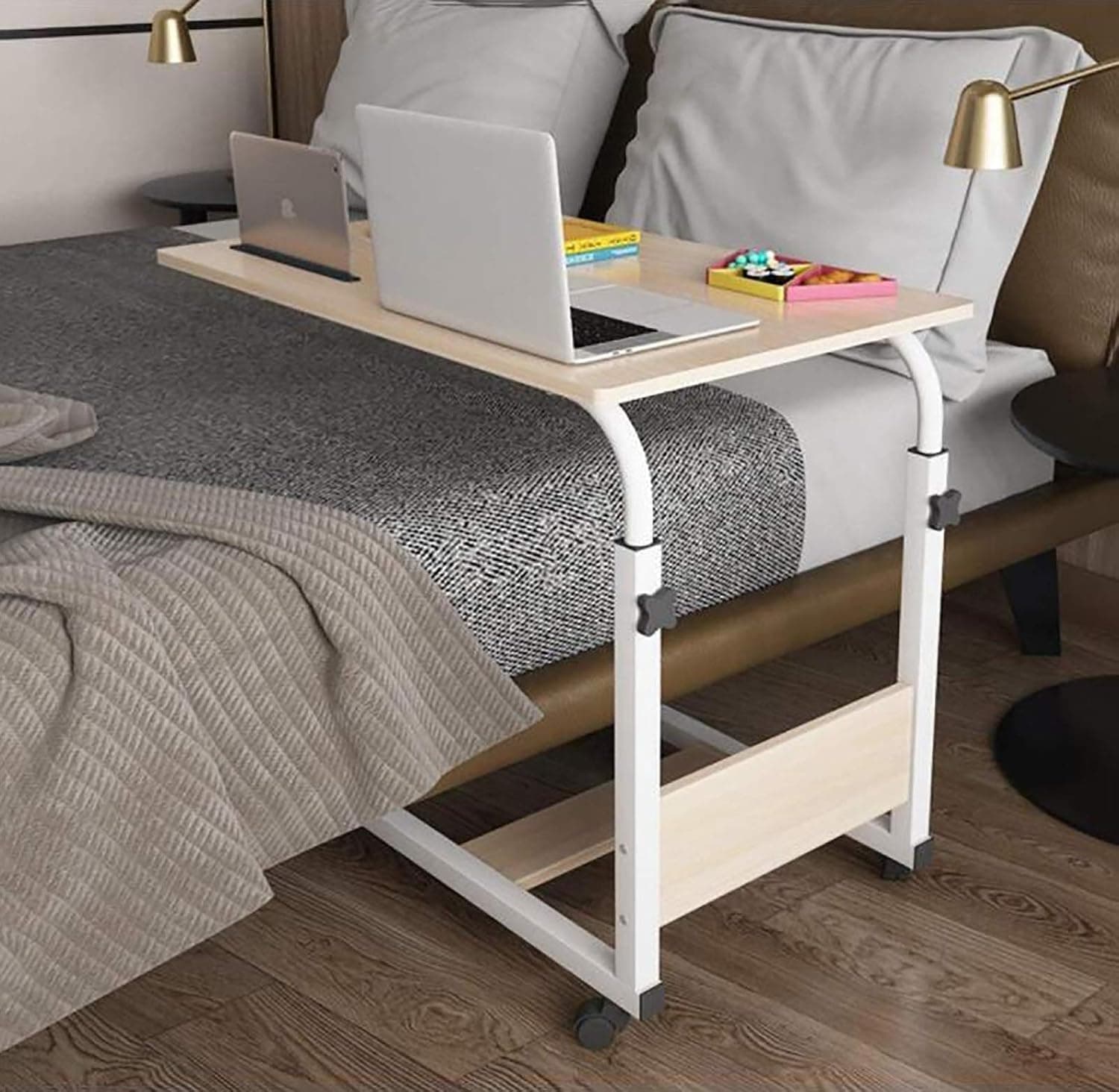 Medical Overbed Table,Bed Side Eating Tray Table Height Adjustable, Moveable Rolling Medical Table, Reading, Bedridden, Elderly (Size : B(80X50cm))