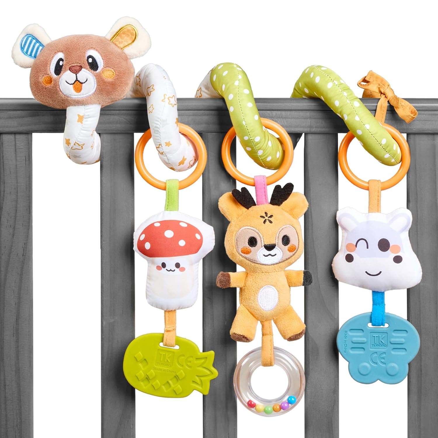 TUMAMA Baby Bear Spiral Activity Toy - Plush Car Seat & Stroller Sensory Stimulating Hanging Toy with Rattles Interactive for Newborn to 0 3 6 9 12+ Months | Hanging Spiral Plush Toy for Cot Car Seat Baby Seat Newborn Gift for Baby 0 3 6 12 Months