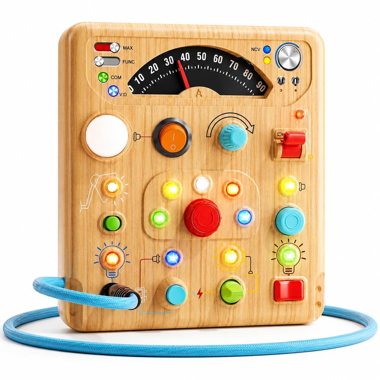 Busy Board for Toddlers, Simulated Electrical Circuit Machine Preschool Learning Toy with Switches & LED Lights, Fine Motor Skills Activity Toy for Age 1-3 Kids Boy Girl, Birthday Gift
