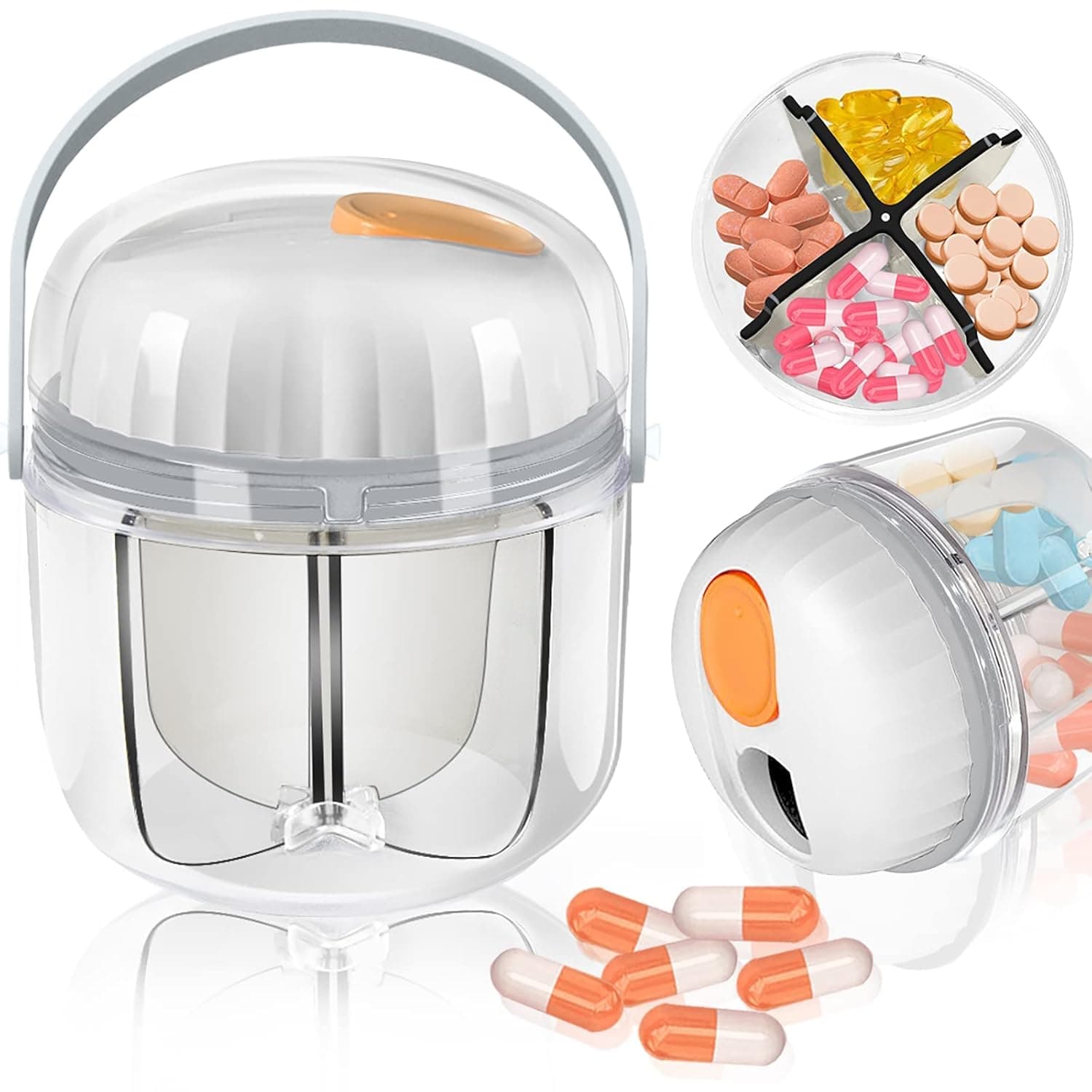 Weekly Pill Organizer, 4 Compartment Travel Pill Case, Portable Vitamin Dispenser for Fish Oil, Tablets, Supplements, Medicine Storage Box