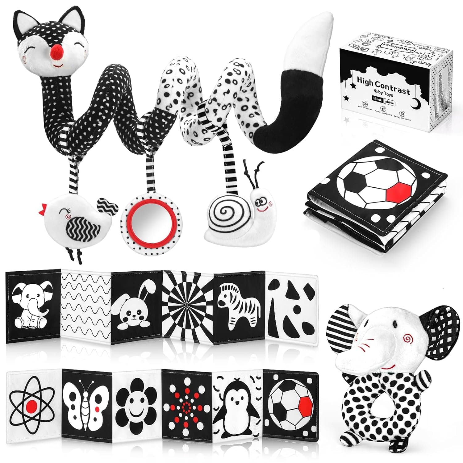 3 Pcs Car Seat Toys for Babies 0-6 Months,Black and White Baby Hanging Rattle Toys for Crib Mobile,High Contrast Baby Toys for Newborn Toys,Infant Sensory Toy Best Gift for 0-6 6-12months