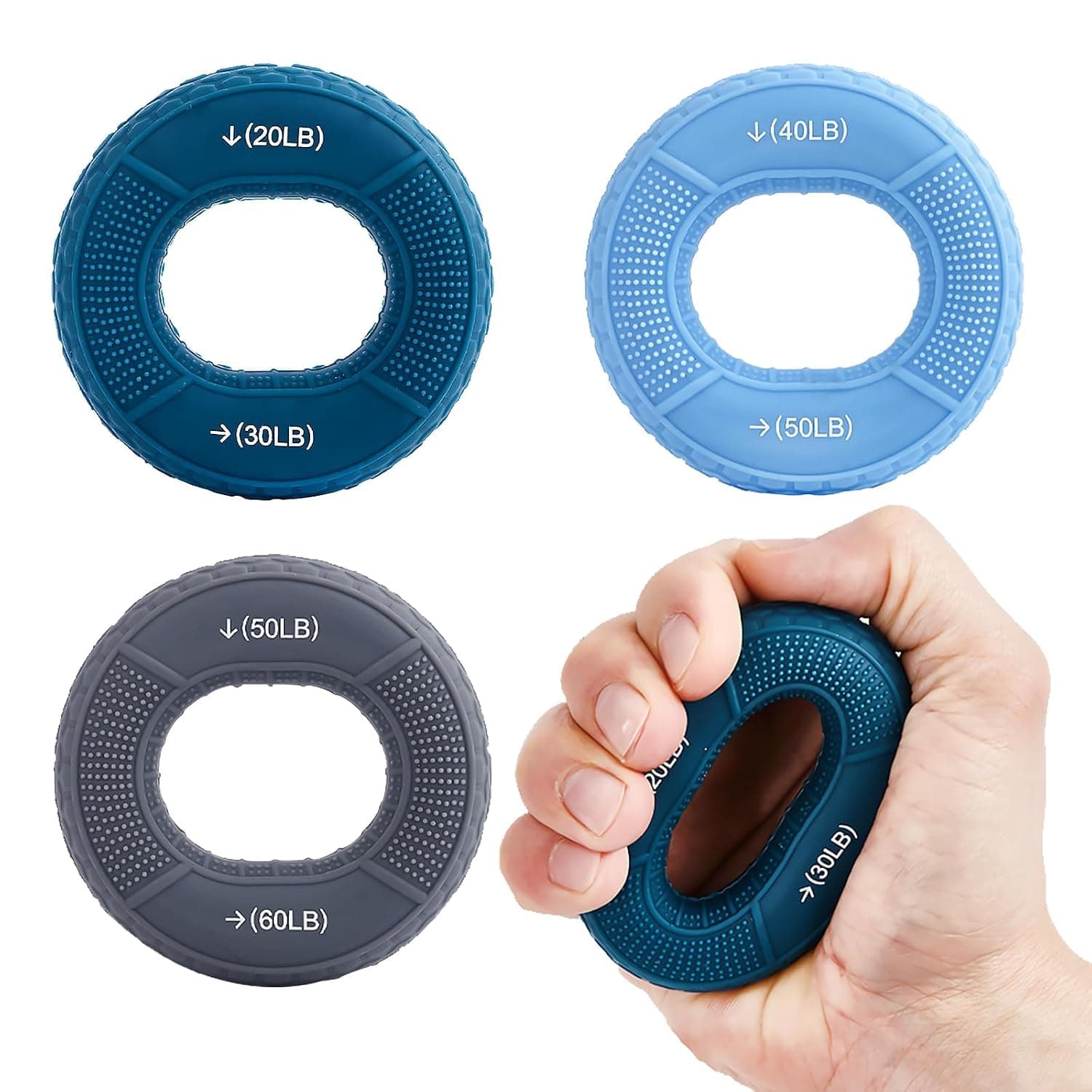 3 PCS Hand Grip Strengthener, Fingers Exerciser, Silicone Rings for Muscle Training Sports Rock Climbing Rehabilitation Training, Hand & Wrist Muscles Trainer Stress Relief, 5 Resistance Levels