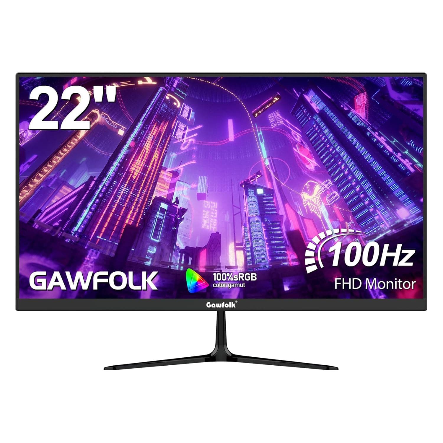 Gawfolk 22" inch Monitor FHD 100Hz Ultra-Thin Zero Frame Computer Display Screen 1080P(1920x1080) 100% sRGB HDMI VGA Suitable for home use, business office and entertainment