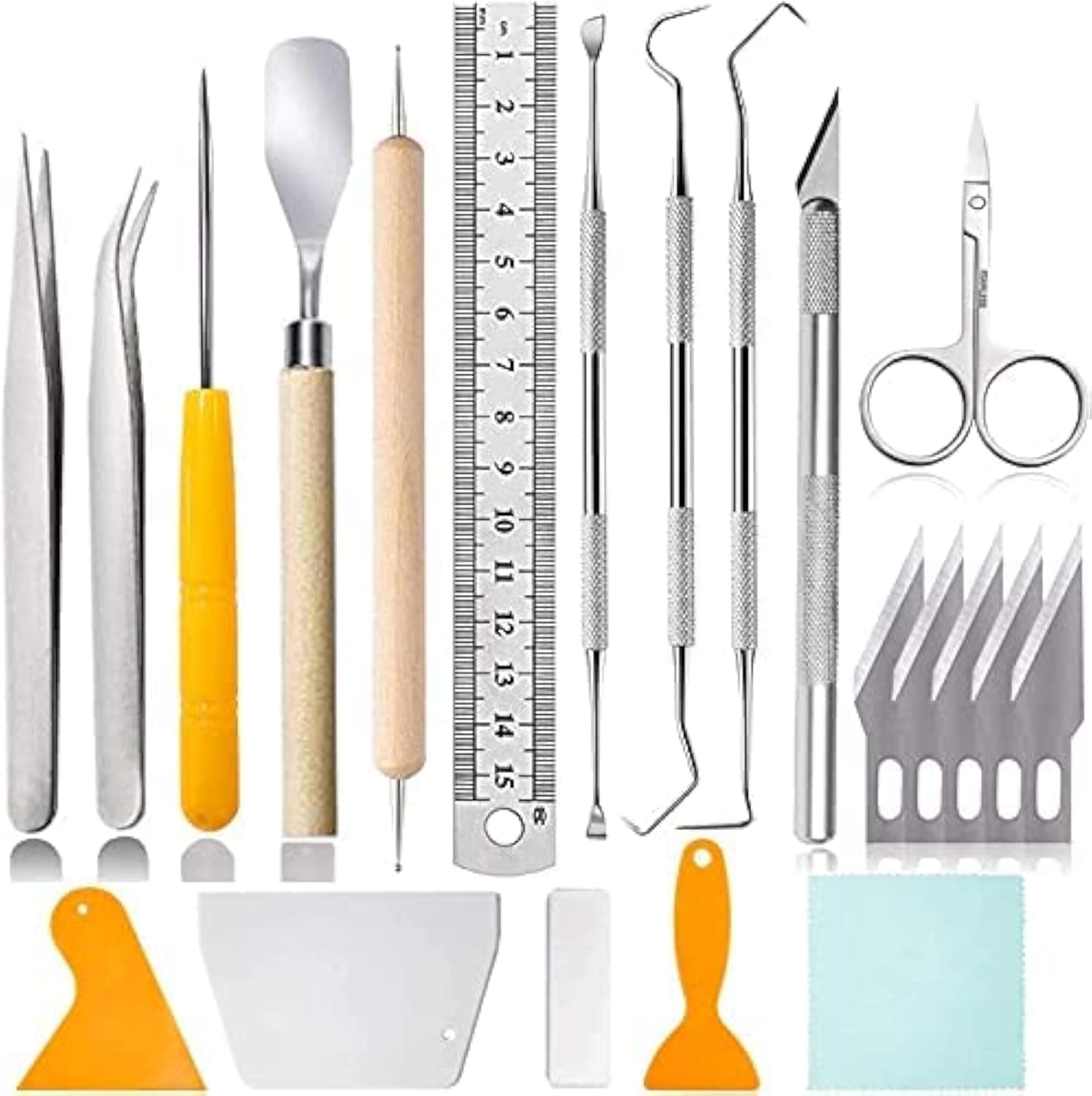Craft Tools Set, Craft Vinyl Tools Kit, Not Easy to Damage, Not Easy to Rust, Durable, Including Scissor, Tweezers, Weeders, Scraper, Spatula for Silhouettes,Cameos,Lettering,Cutting,Splicing,21 Pcs