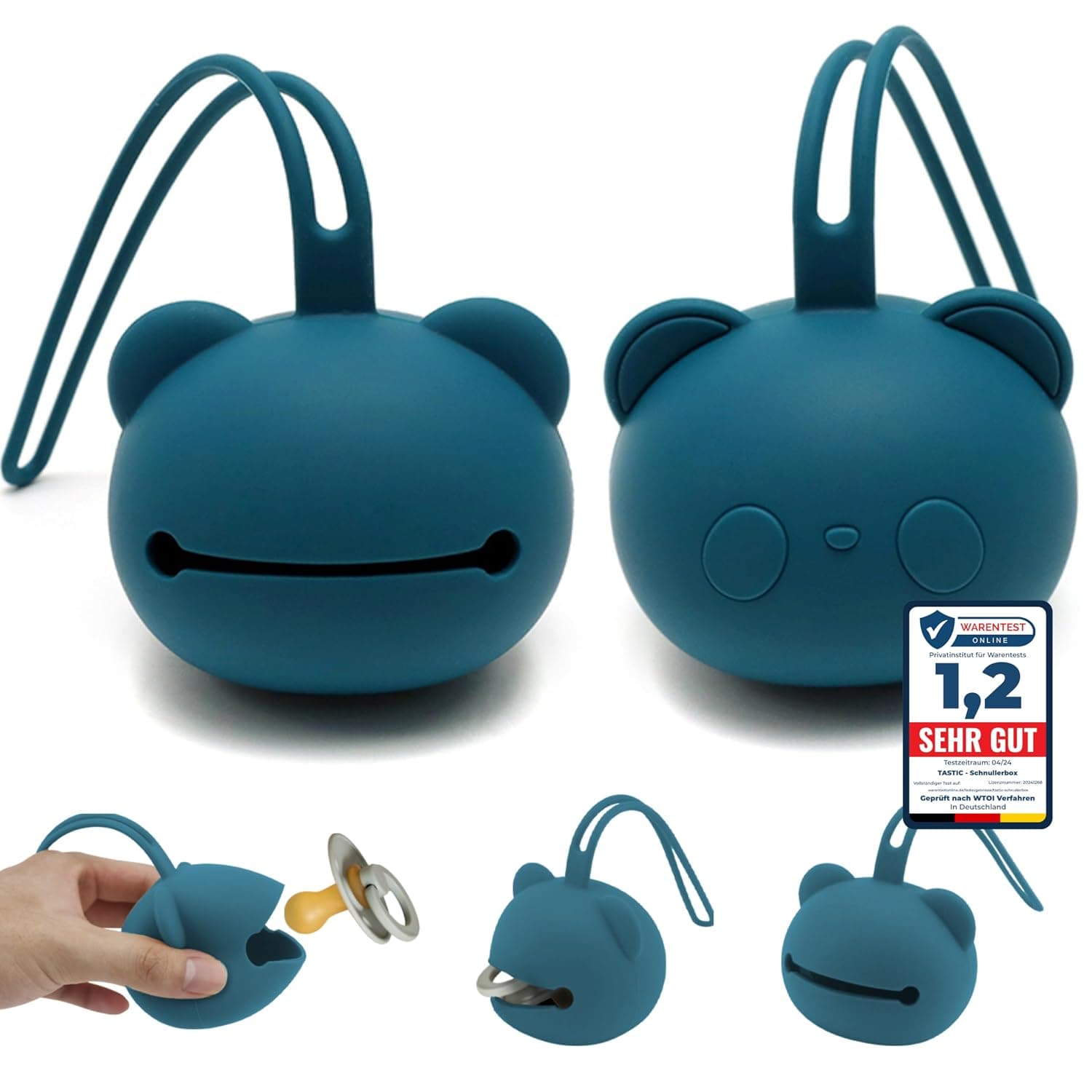 Tastic Baby Dummy Box - Silicone Dummy Box for On the Go in Panda Shape - Dummy Storage BPA Free - Box Versatile and Easy to Clean Blue