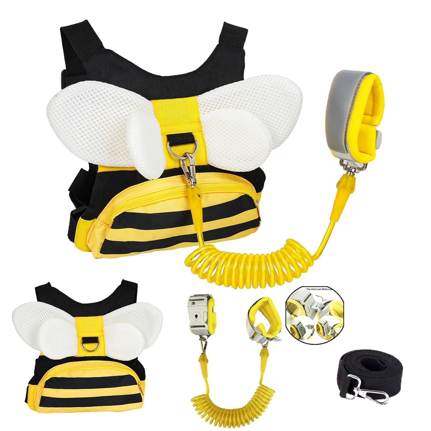 LEFAFA Toddler Harness Leash with Anti Lost Wrist Link, 3 in 1 Baby Safety Harnesses with Backpack and Key Lock, Cute Baby Walking Wristband Assistant Strap Belt for Baby Girls Boys
